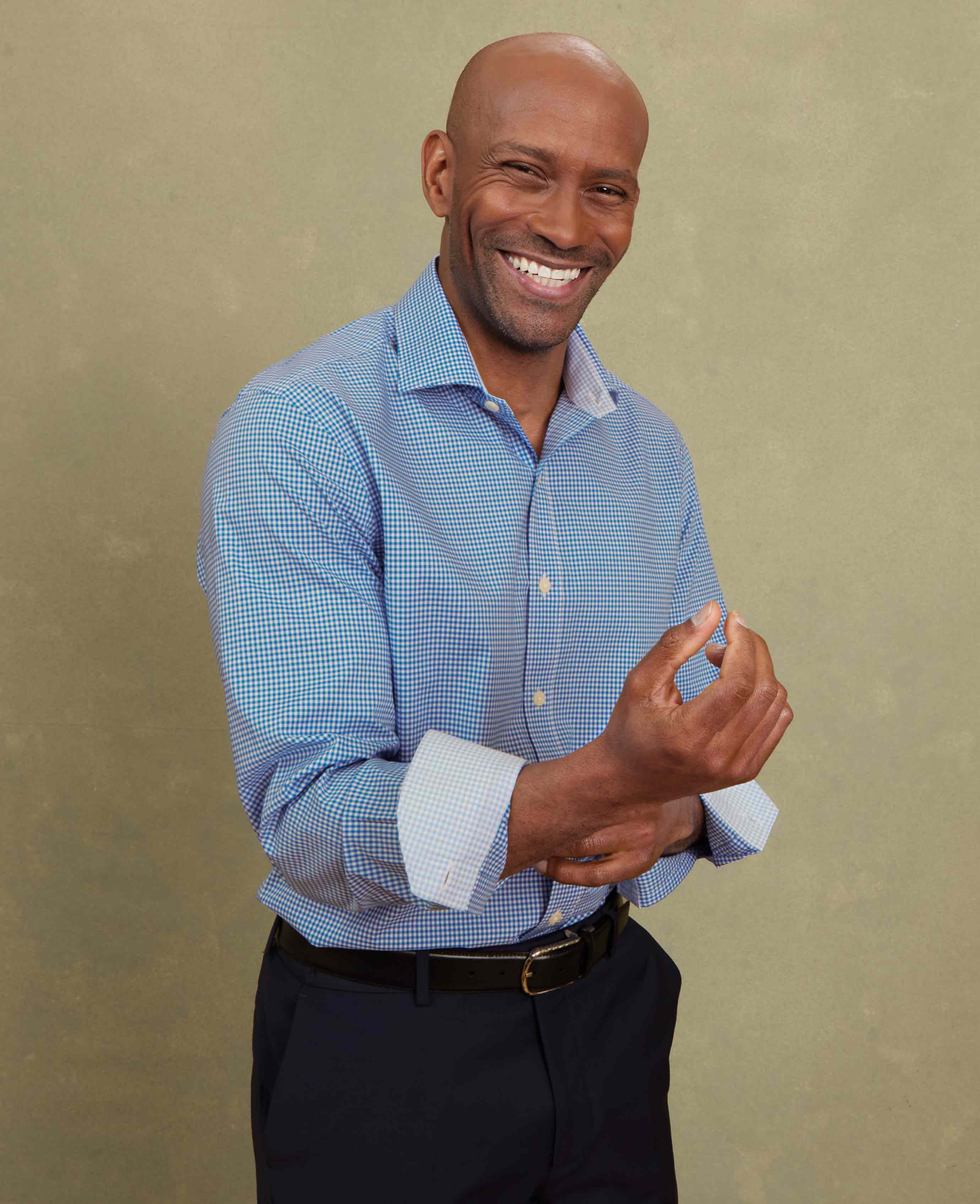 Navy Cotton Gingham Slim Fit Formal Shirt - Single Cuff - Image 4