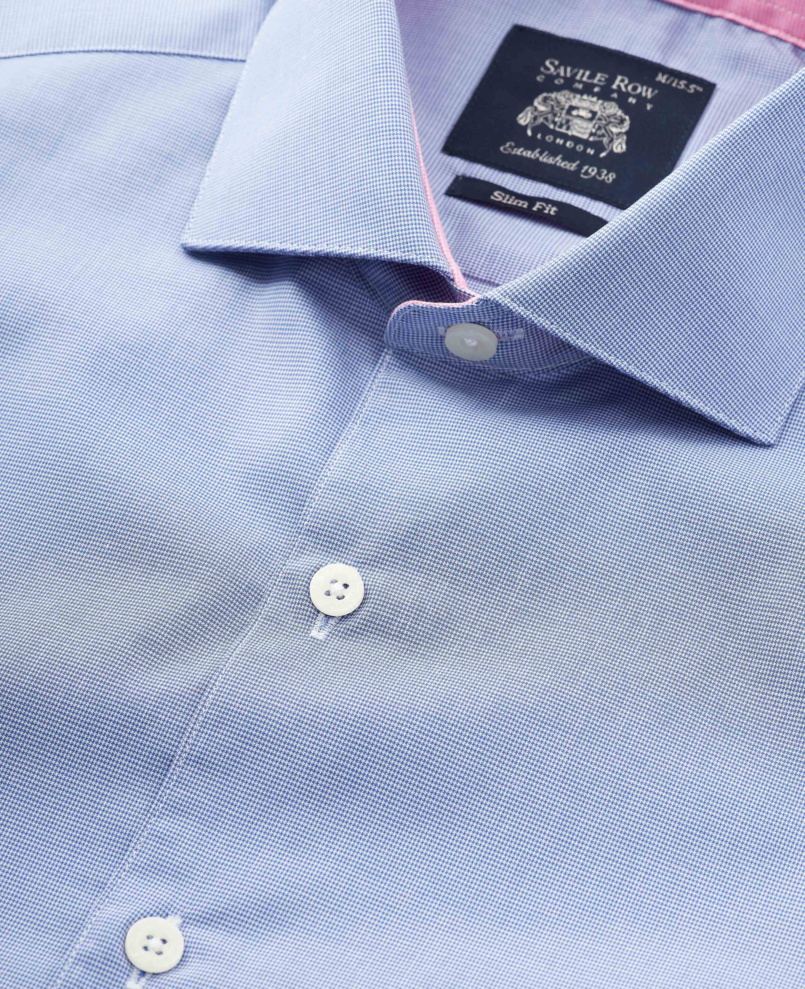 Navy Cotton Micro Dobby Slim Fit Smart-Casual Shirt - Single Cuff - Image 3