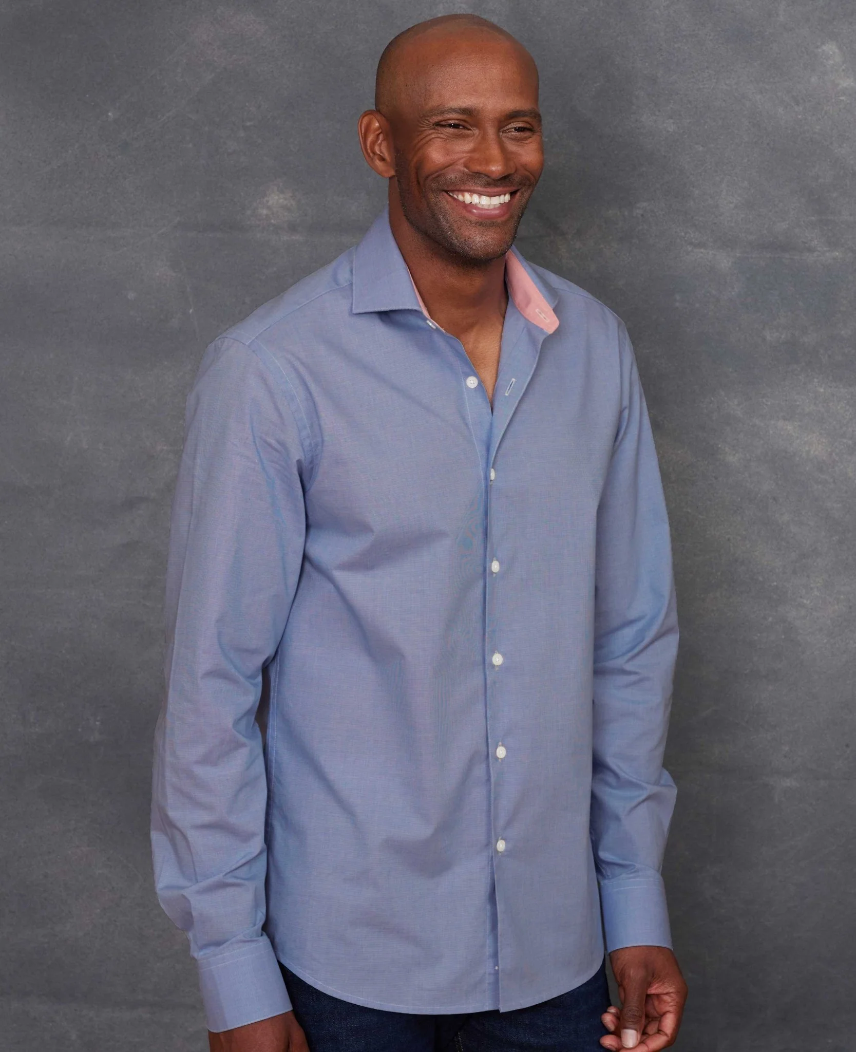 Navy Cotton Micro Dobby Slim Fit Smart-Casual Shirt - Single Cuff - Image 4