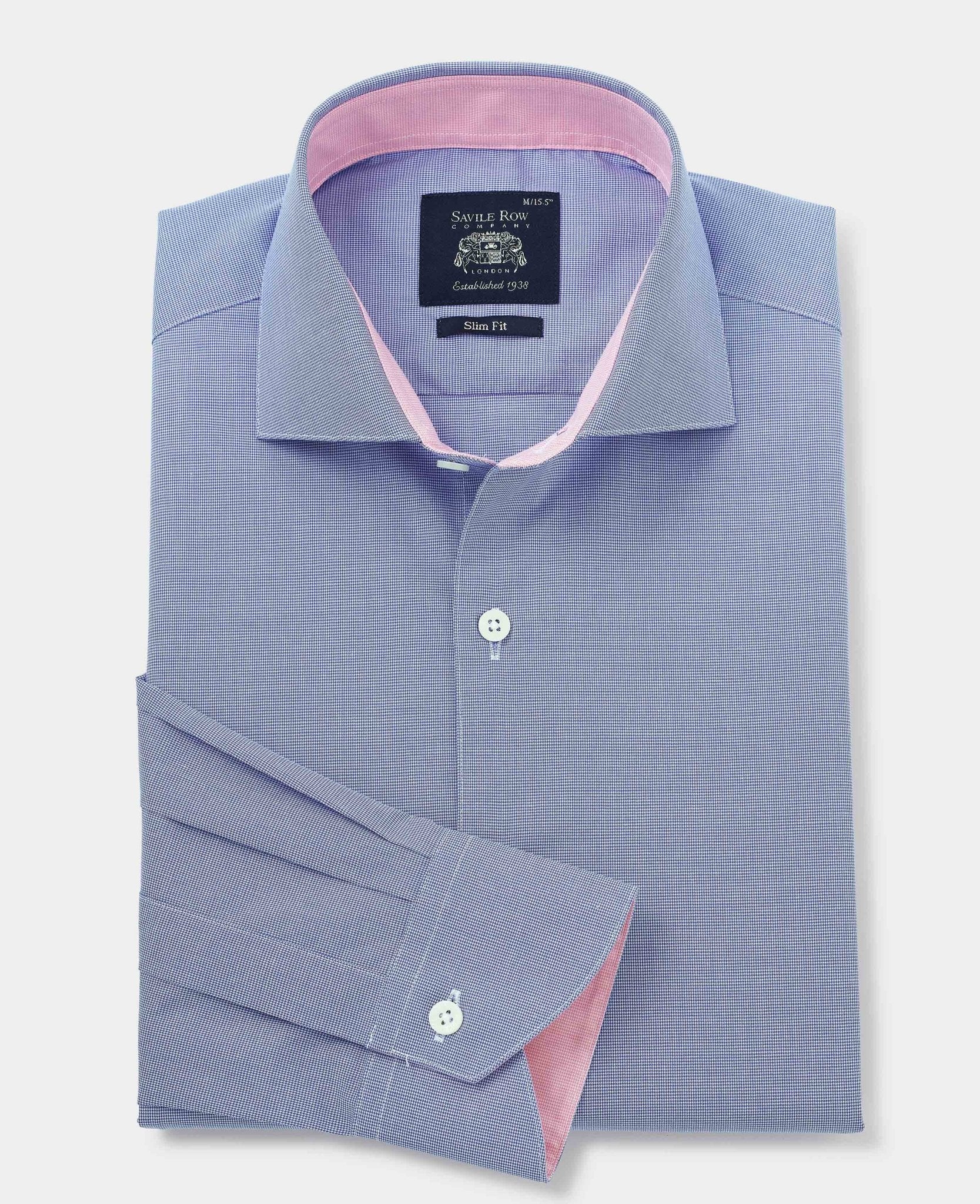 Navy Cotton Micro Dobby Slim Fit Smart-Casual Shirt - Single Cuff - Image 5
