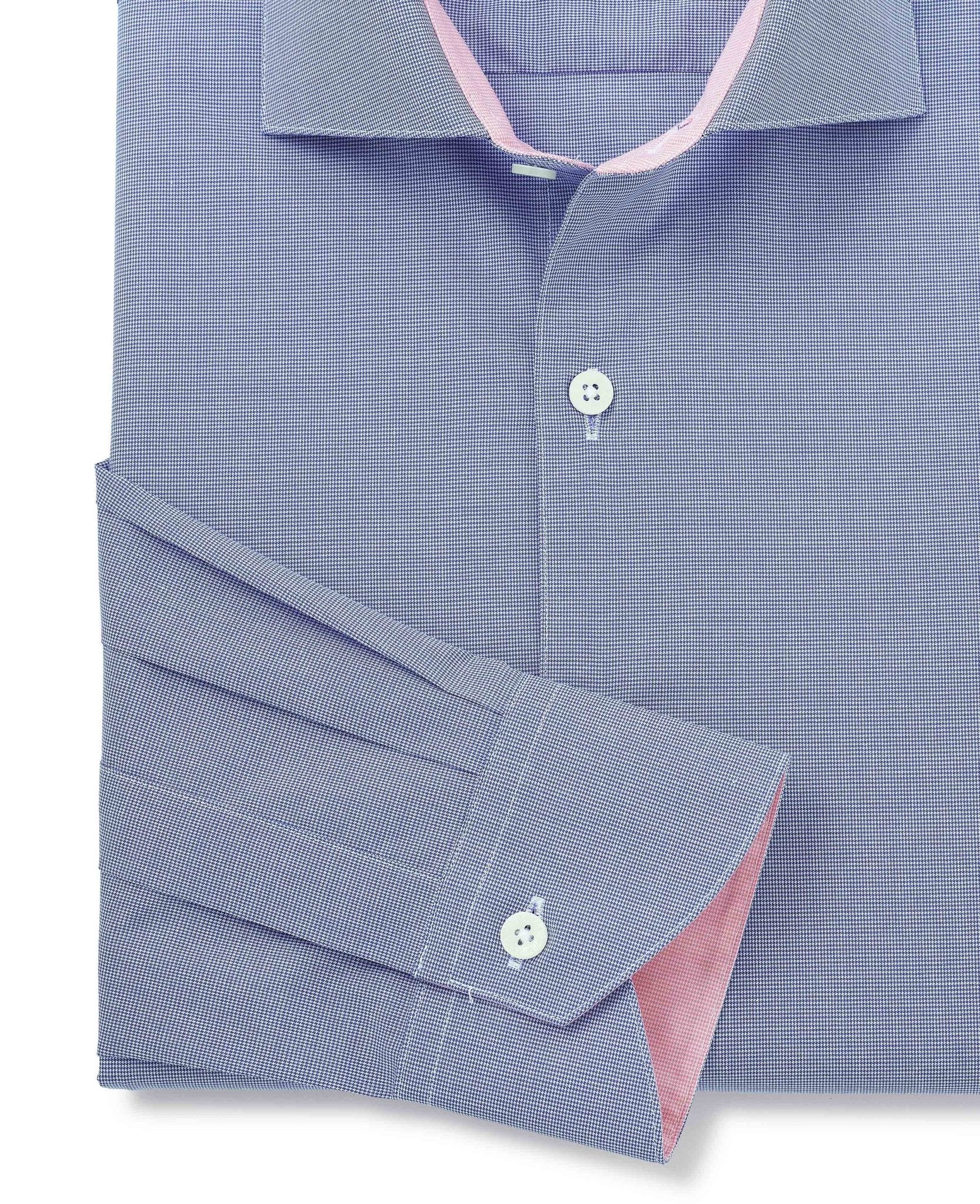 Navy Cotton Micro Dobby Slim Fit Smart-Casual Shirt - Single Cuff - Image 6