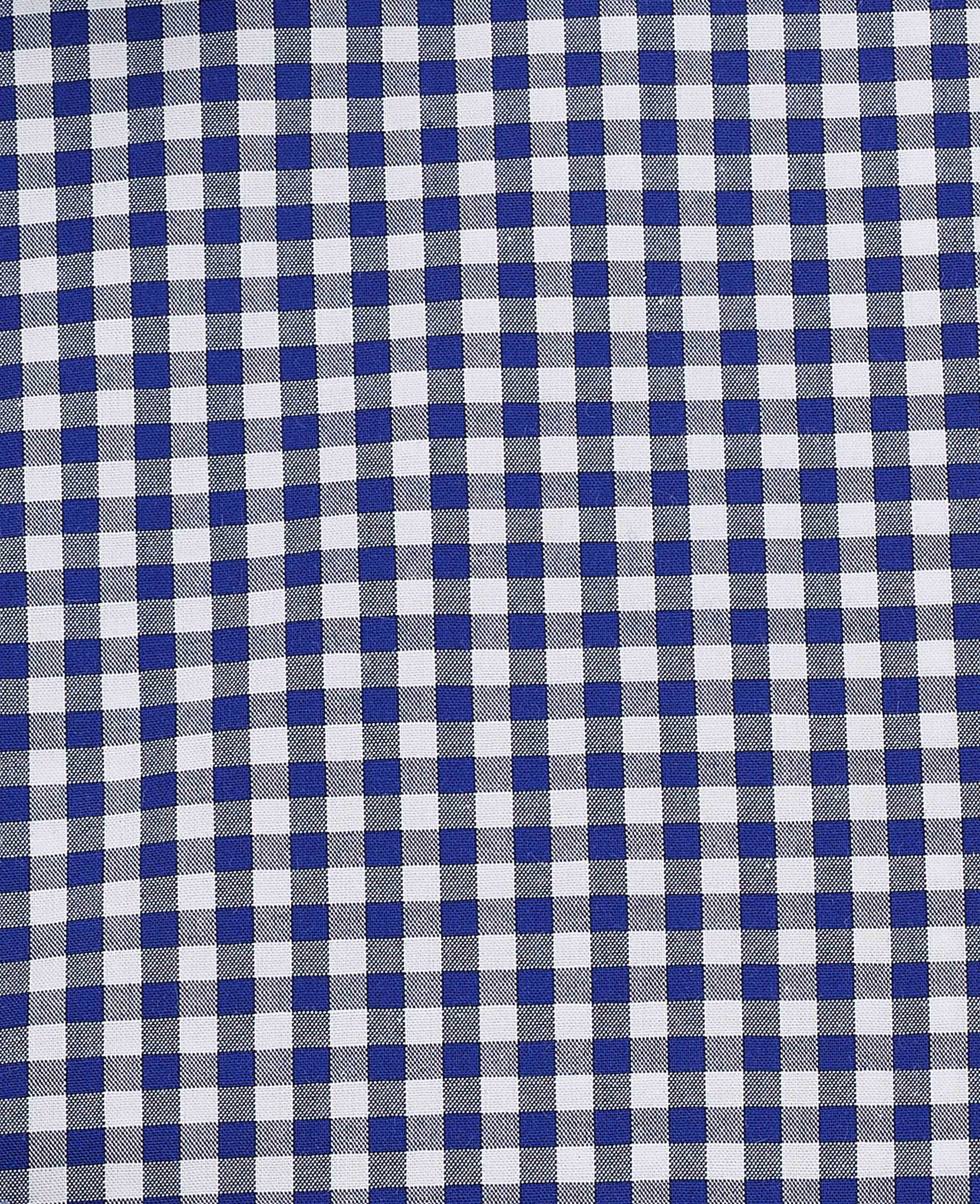 Navy Cotton Poplin Gingham Check Classic Fit Formal Shirt - Single Cuff - Image 8