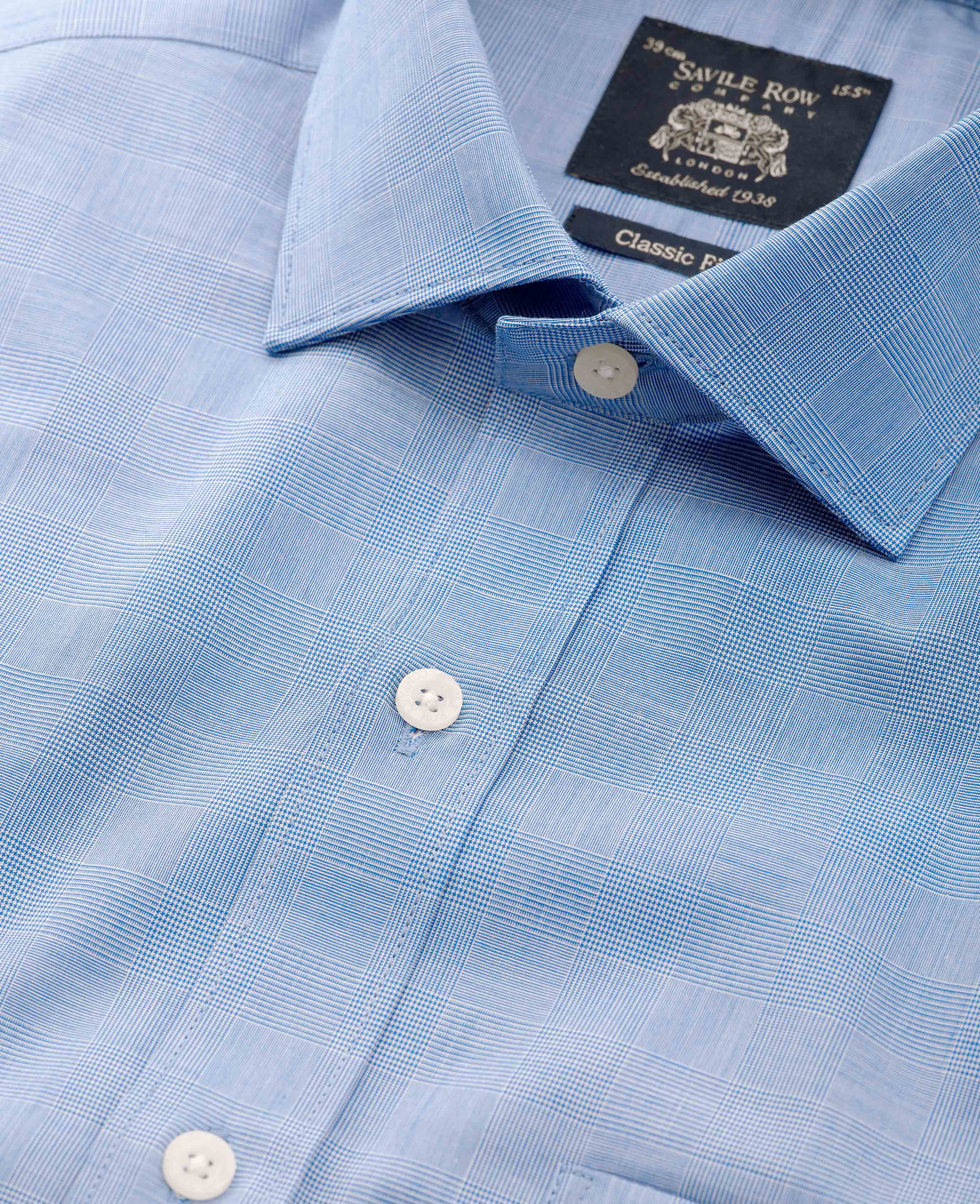 Navy Cotton Prince of Wales Check Classic Fit Formal Shirt - Single Cuff - Image 3