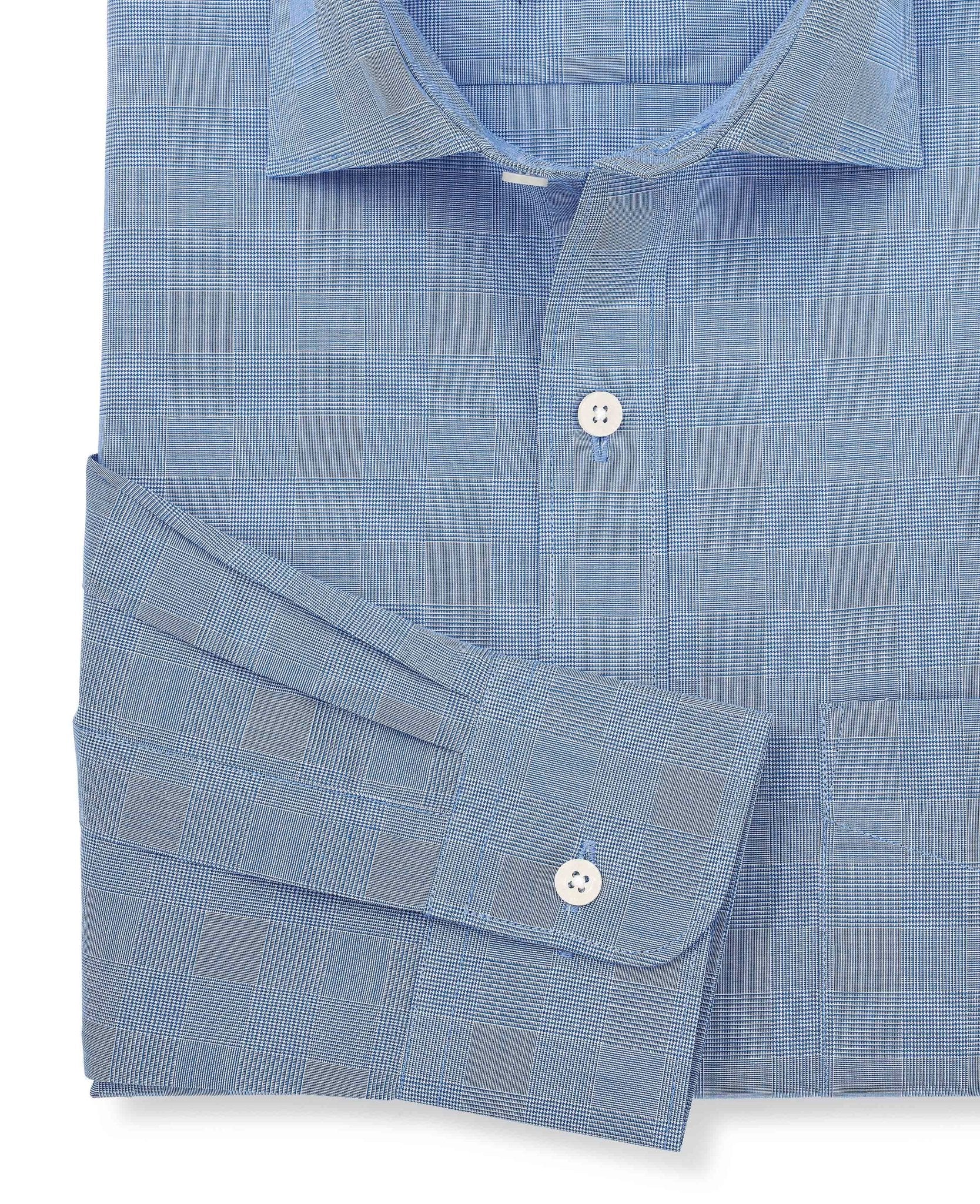 Navy Cotton Prince of Wales Check Classic Fit Formal Shirt - Single Cuff - Image 7