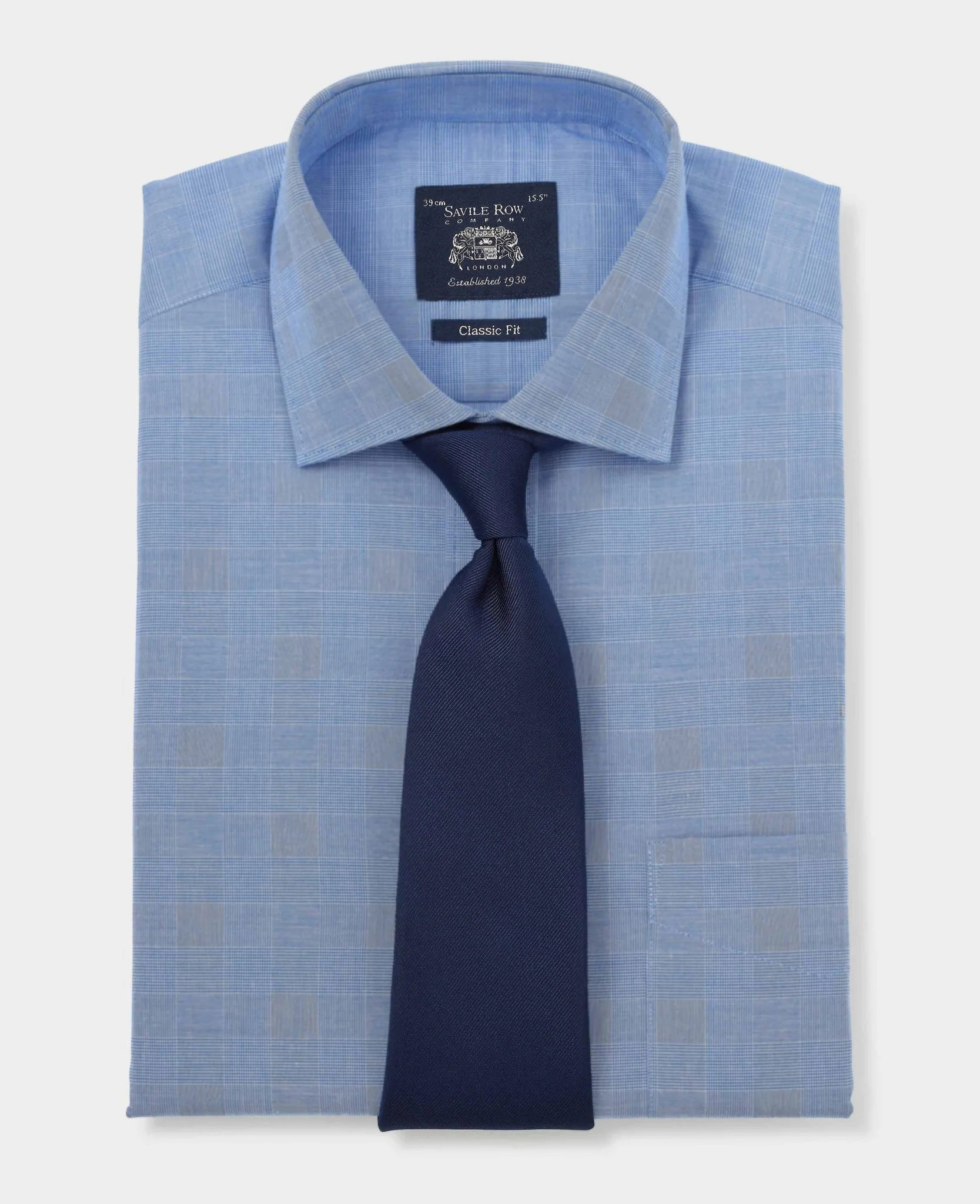 Navy Cotton Prince of Wales Check Classic Fit Formal Shirt - Single Cuff - Image 9