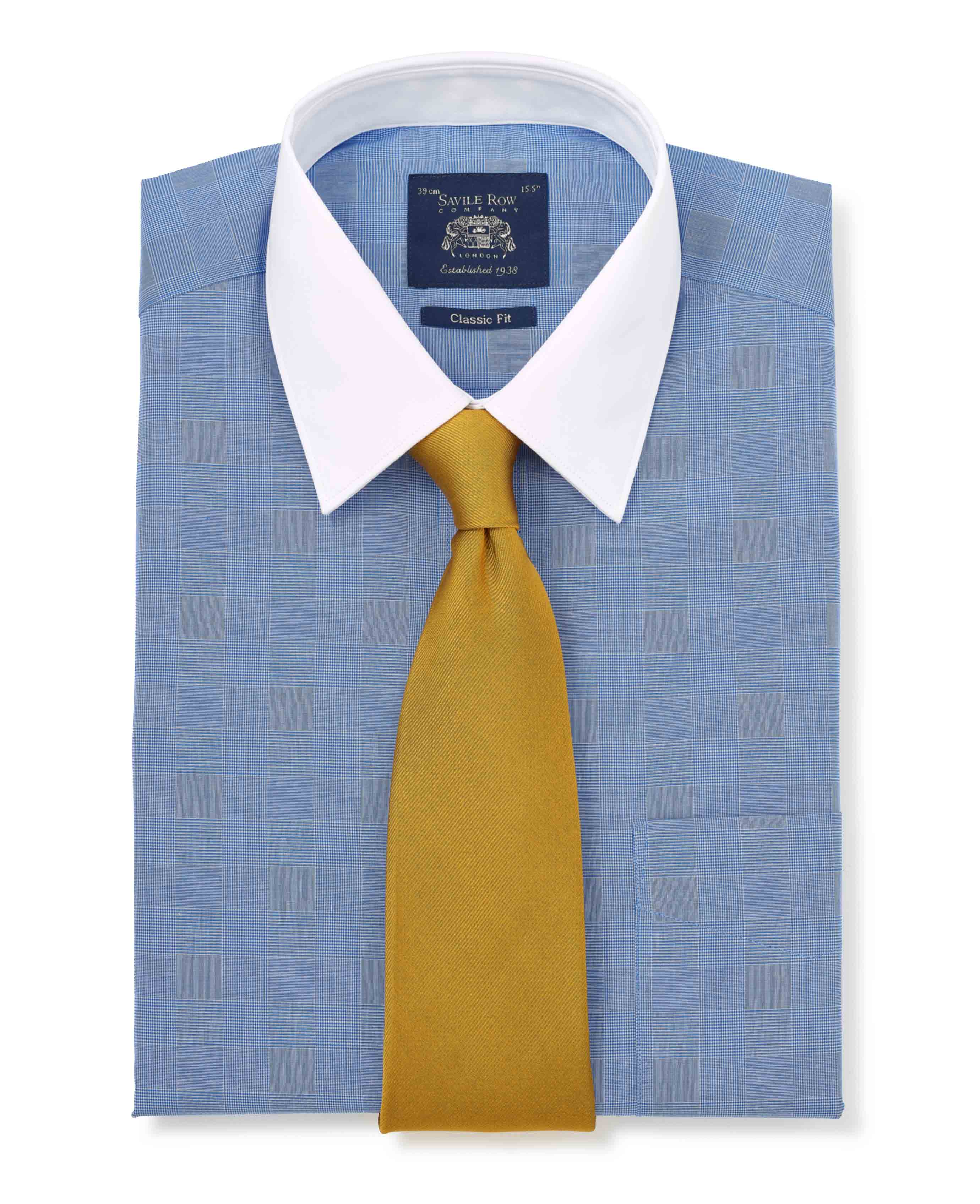 Navy Cotton Prince of Wales Check Classic Fit Winchester Formal Shirt - Double Cuff - Image 6