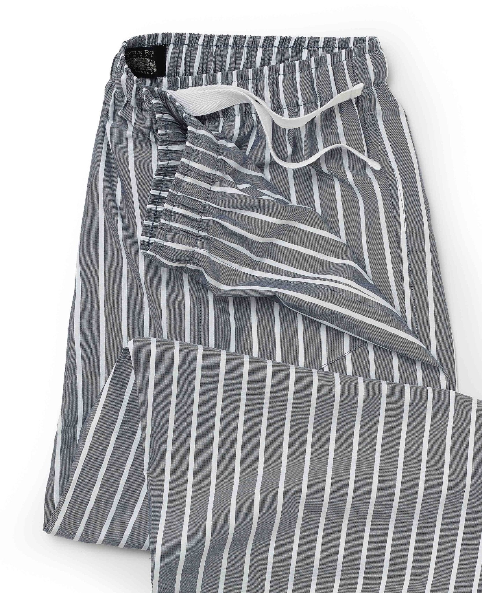 Navy Cotton Striped Lounge Pants - Image 4