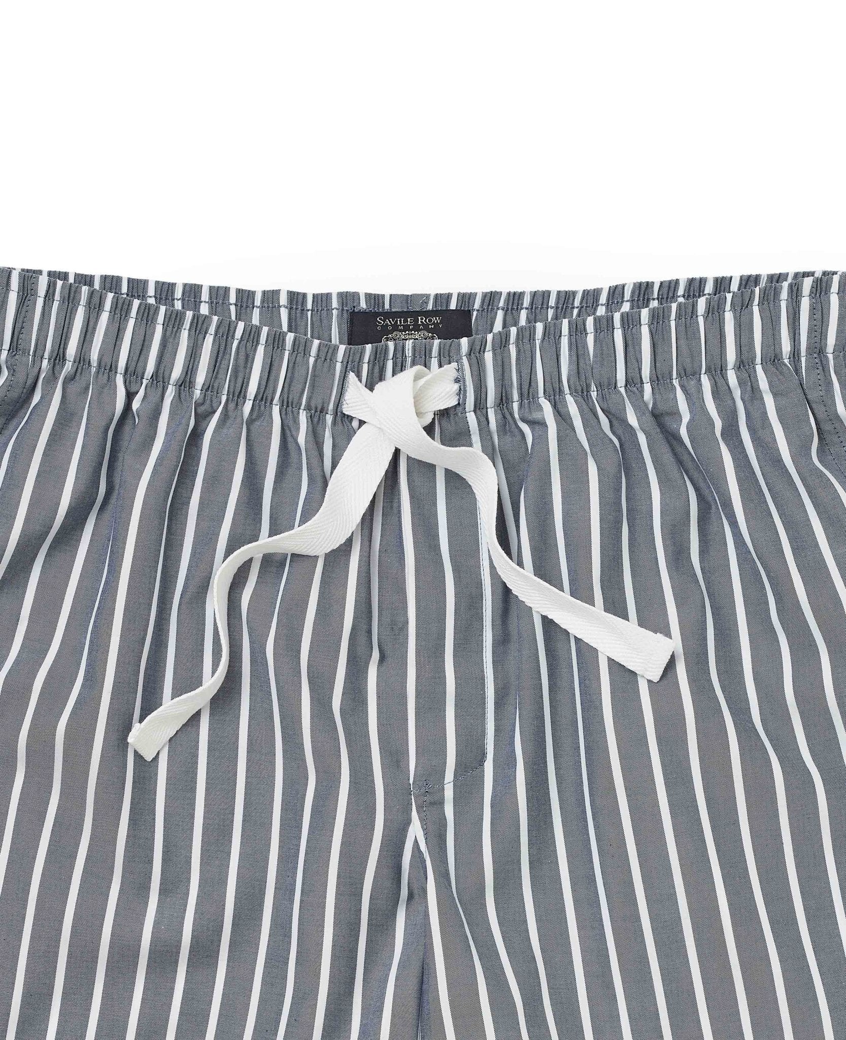 Navy Cotton Striped Lounge Shorts - Image 4