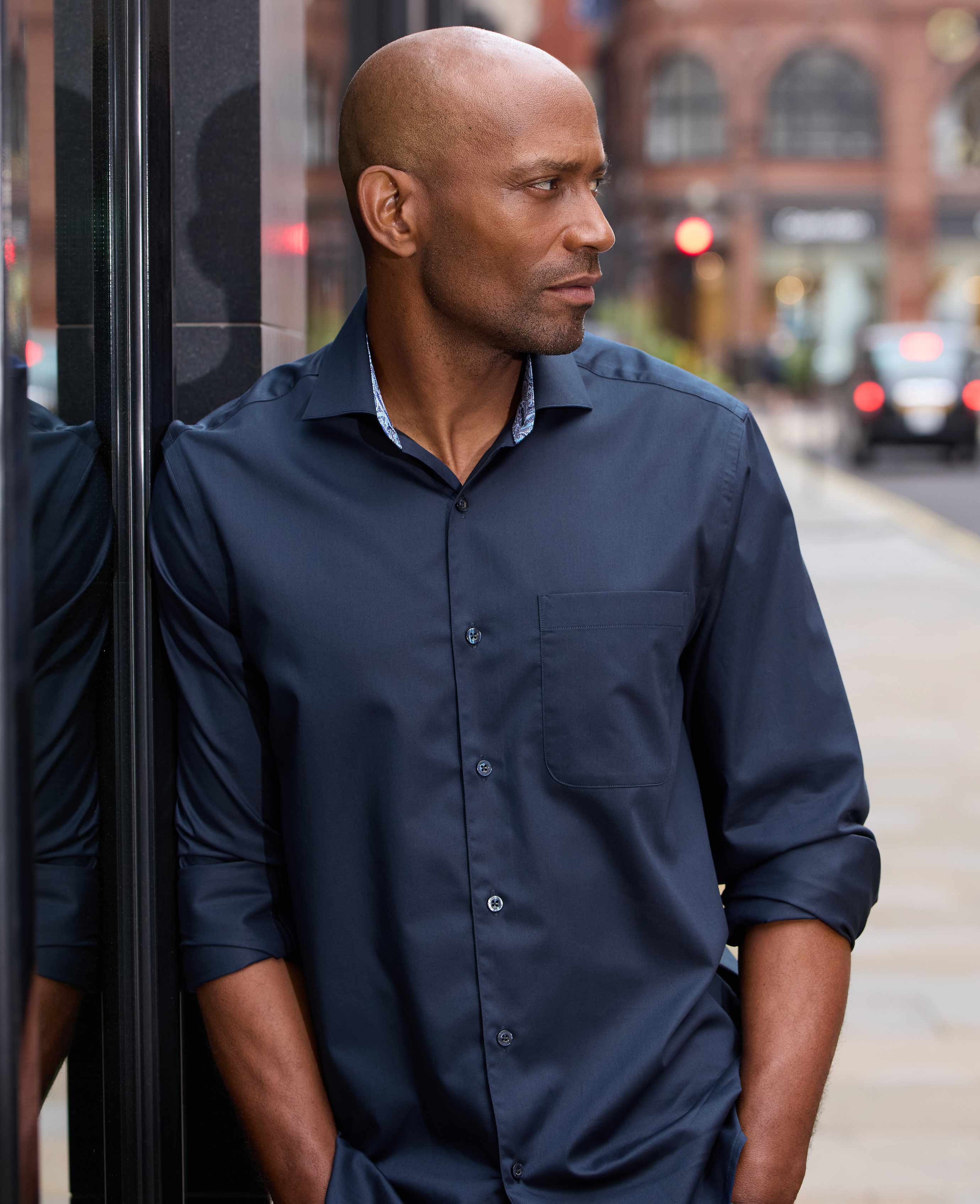 Navy Cotton Twill Classic Fit Smart-Casual Shirt - Single Cuff - Image 4