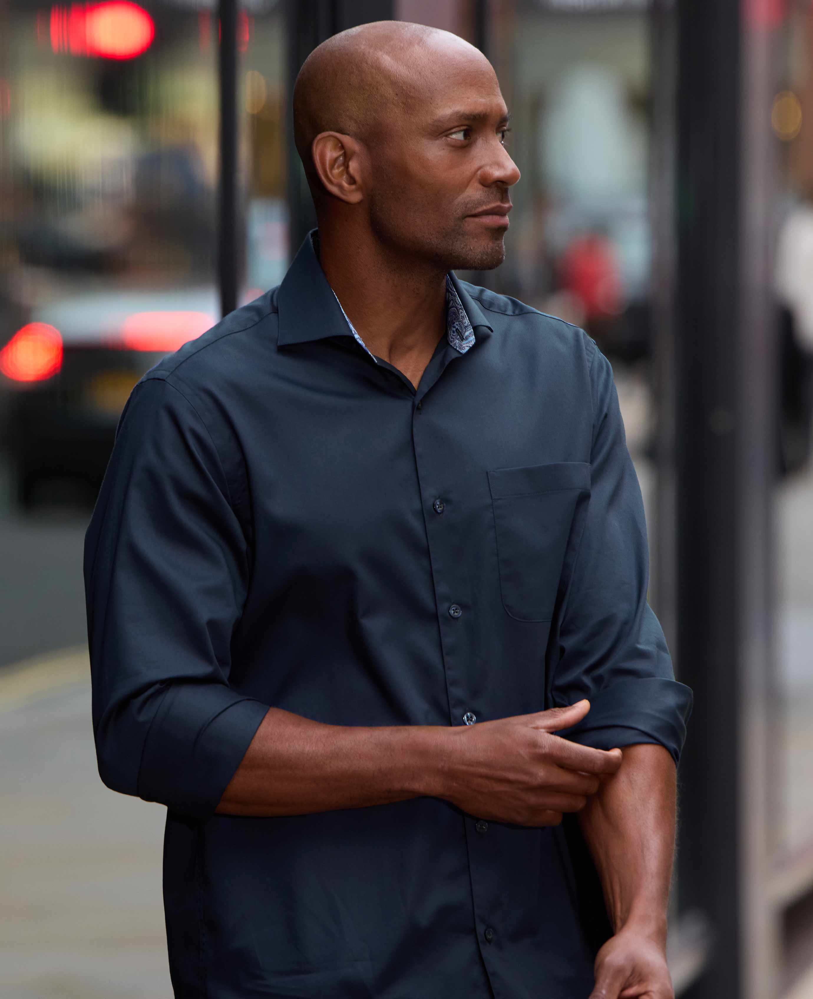 Navy Cotton Twill Classic Fit Smart-Casual Shirt - Single Cuff - Image 5
