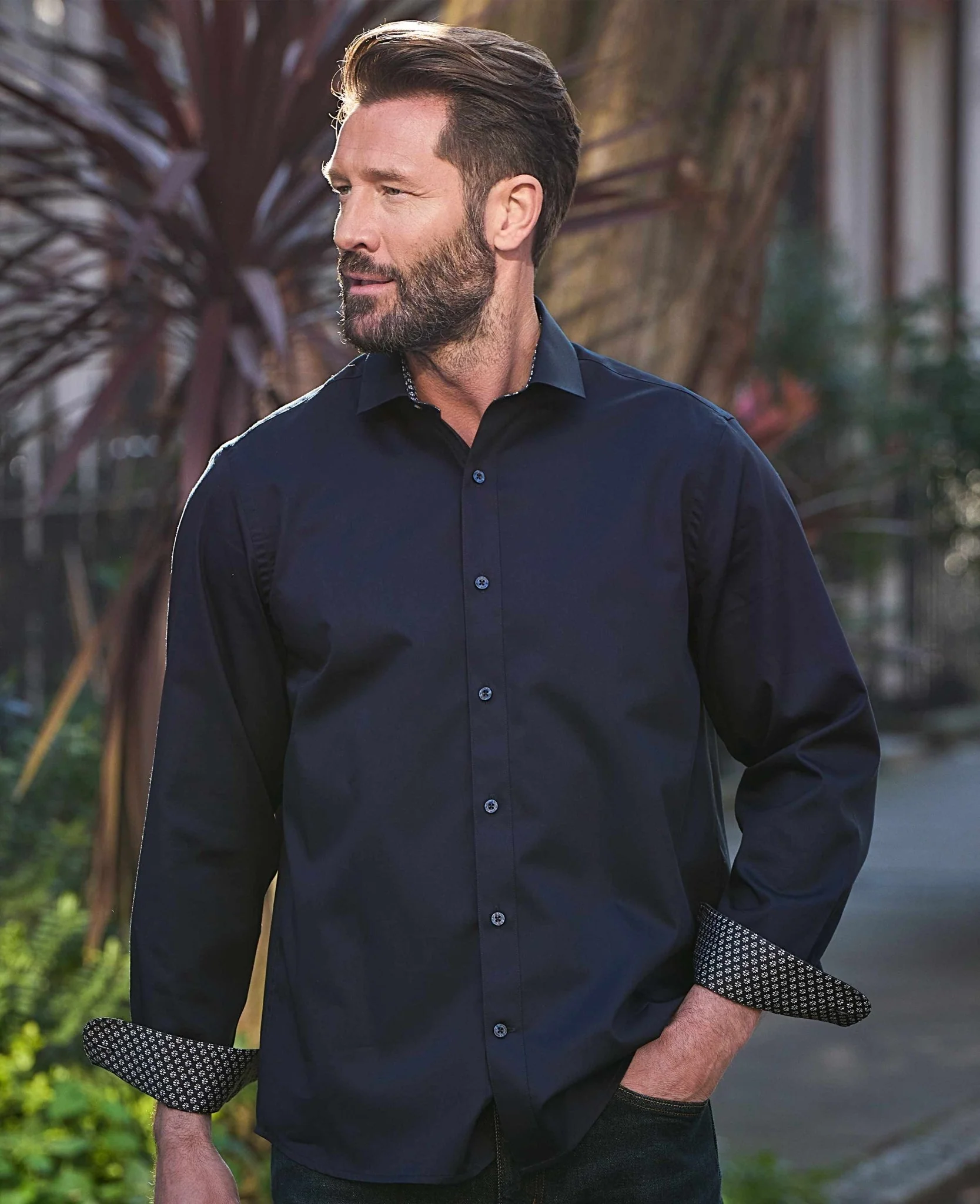 Navy Cotton Twill Classic Fit Smart-Casual Shirt - Single Cuff