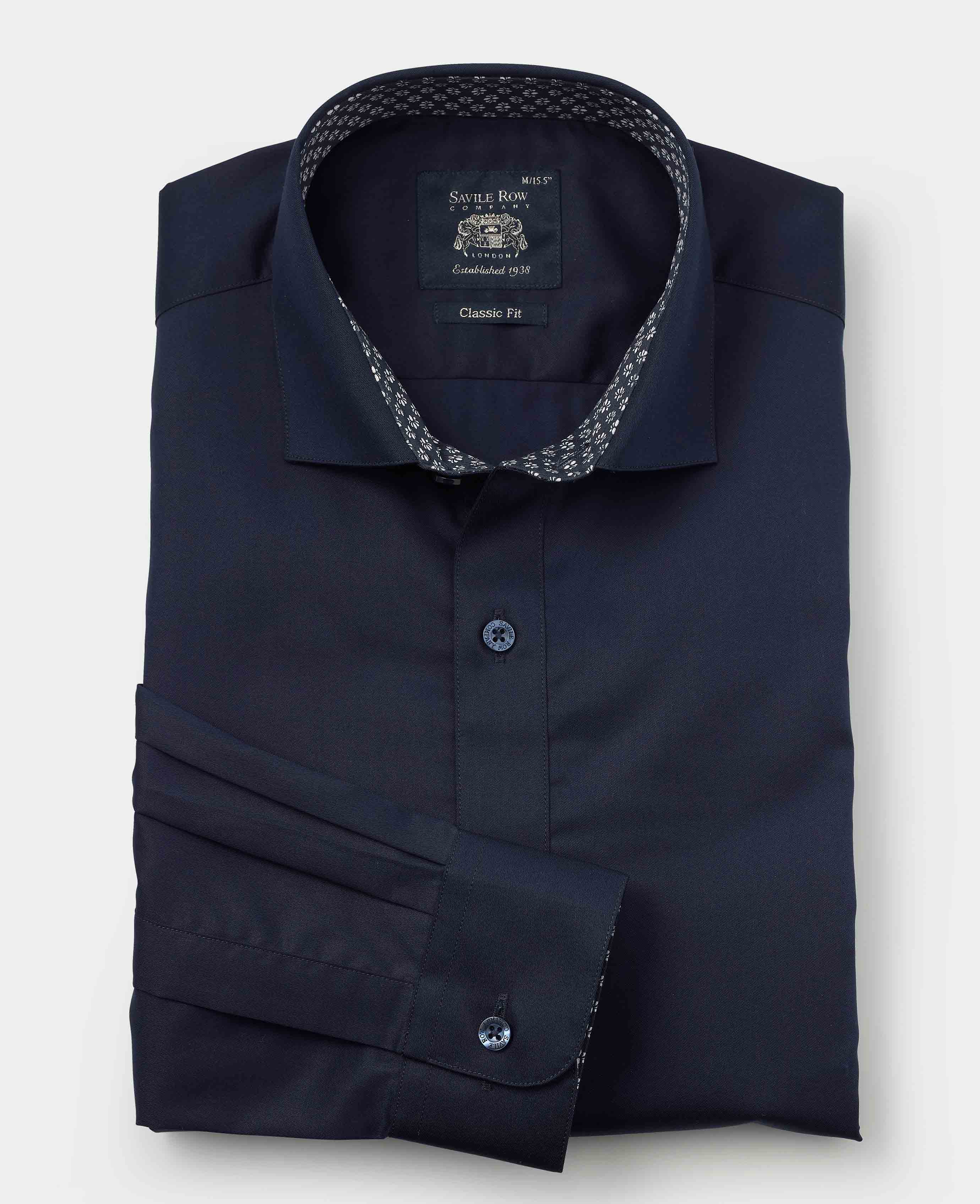 Navy Cotton Twill Classic Fit Smart-Casual Shirt - Single Cuff - Image 2
