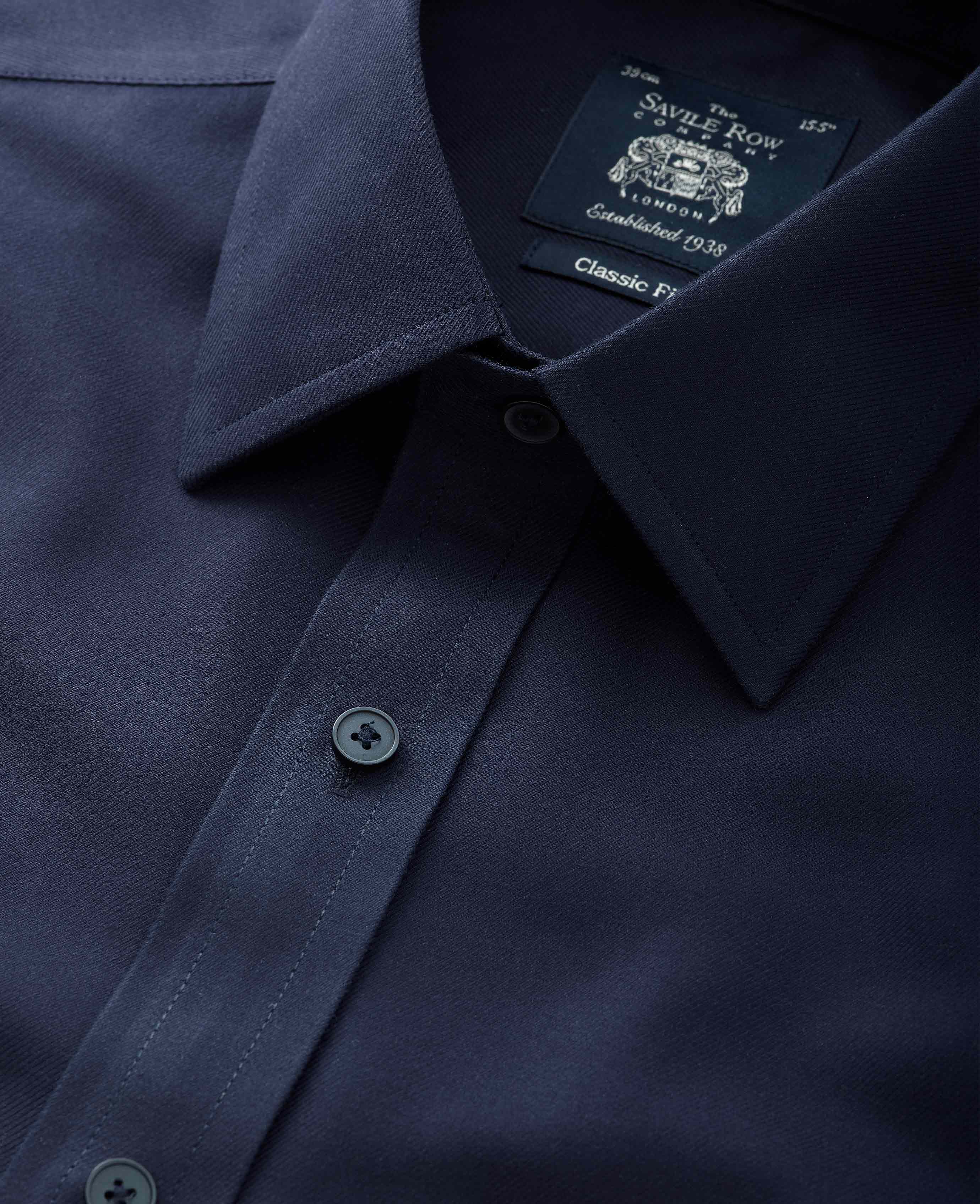 Navy Fine Twill Classic Fit Non-Iron Formal Shirt - Single Cuff [RTC] - Image 3