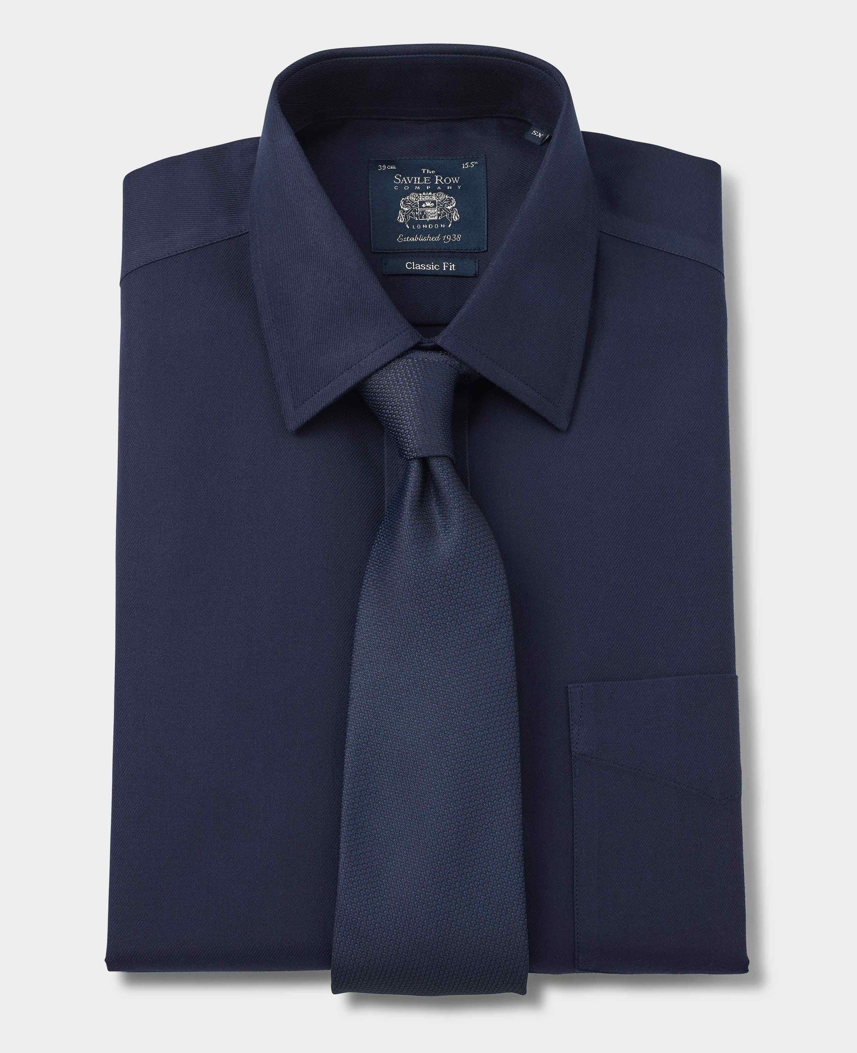 Navy Fine Twill Classic Fit Non-Iron Formal Shirt - Single Cuff [RTC] - Image 6