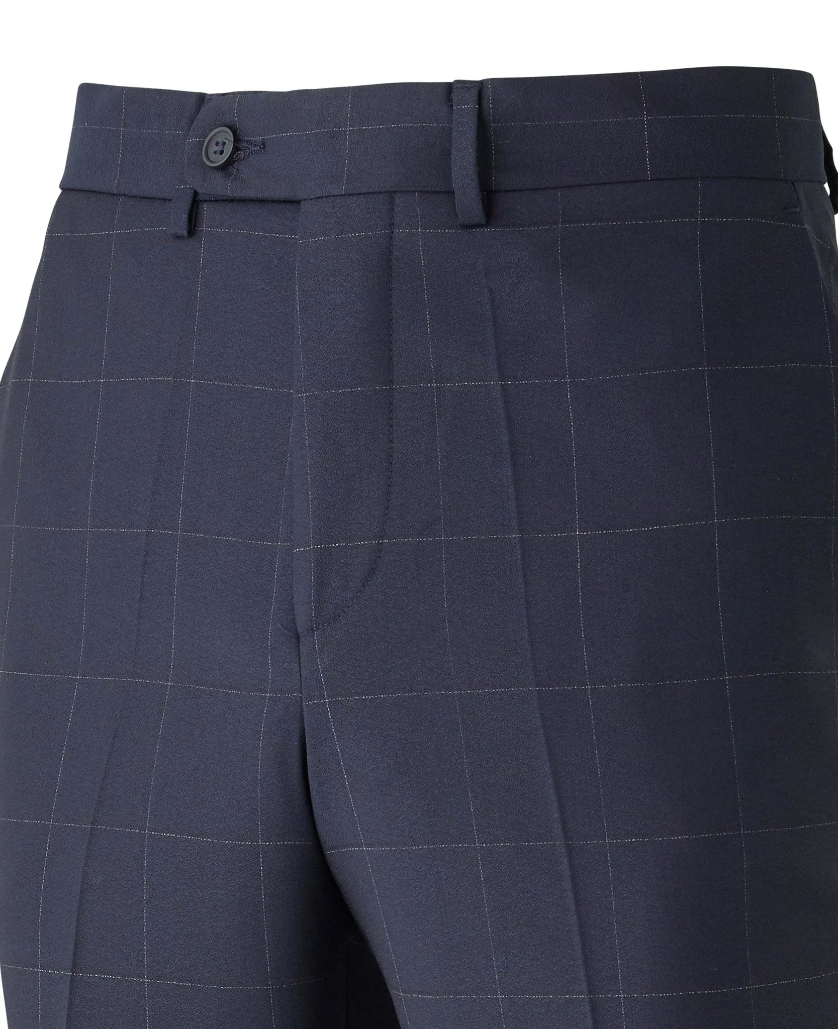Navy Fine Windowpane Check Tailored Suit Trousers - Image 4