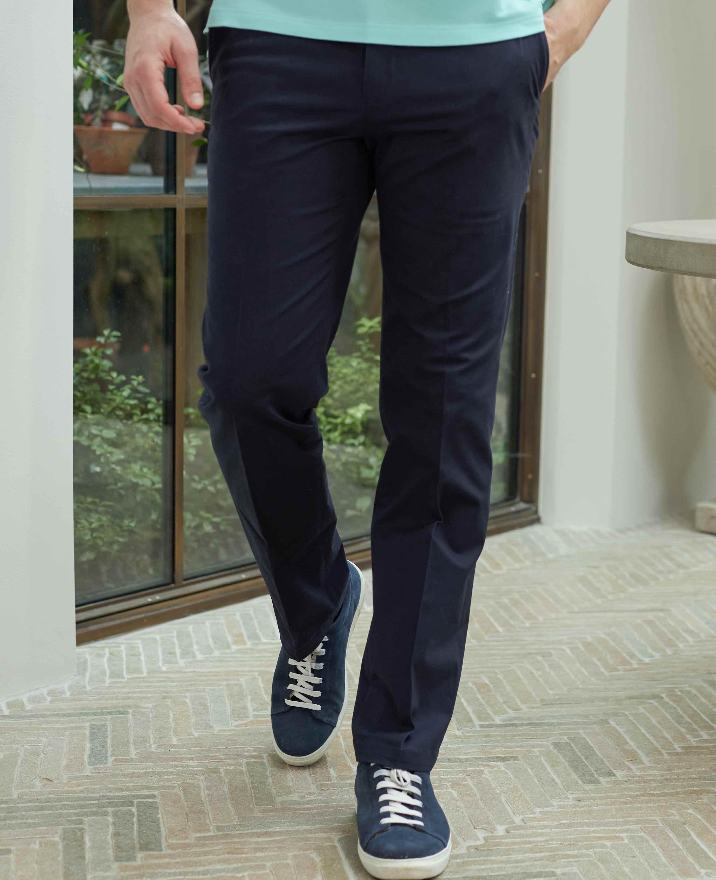 Navy Stretch Cotton Classic Fit Flat Front Chinos - Image 10