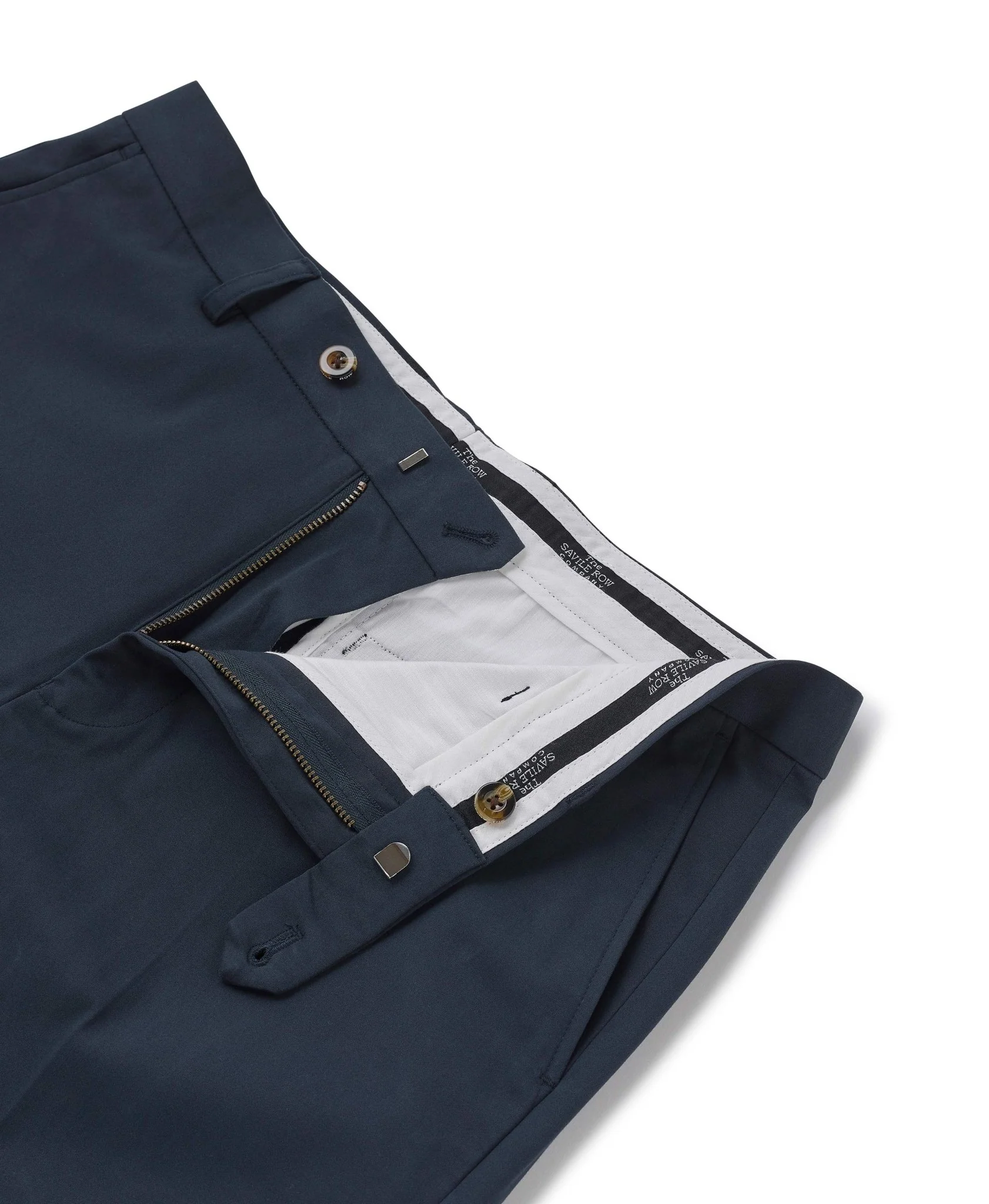 Navy Stretch Cotton Classic Fit Flat Front Chinos - Image 2