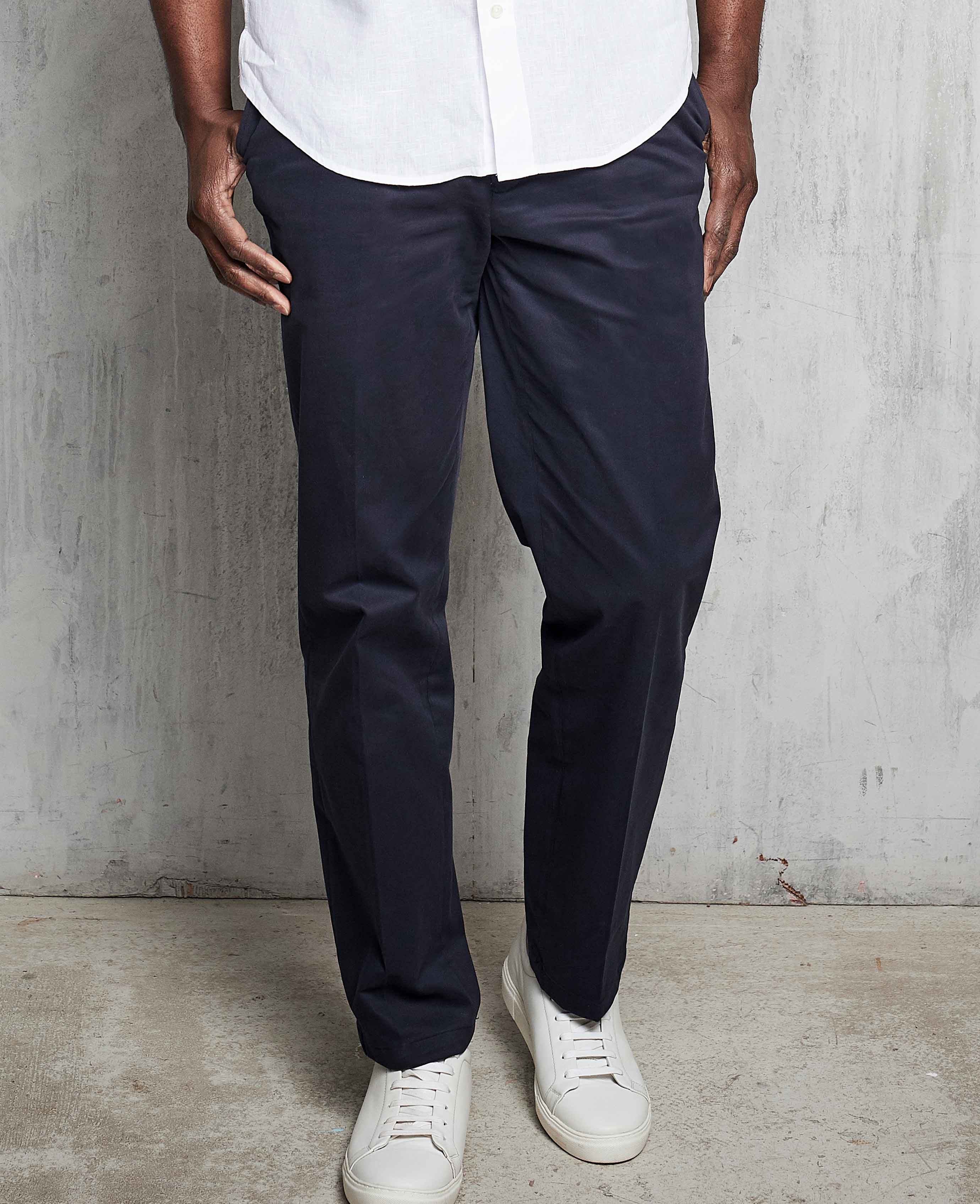 Navy Stretch Cotton Classic Fit Flat Front Chinos - Image 7