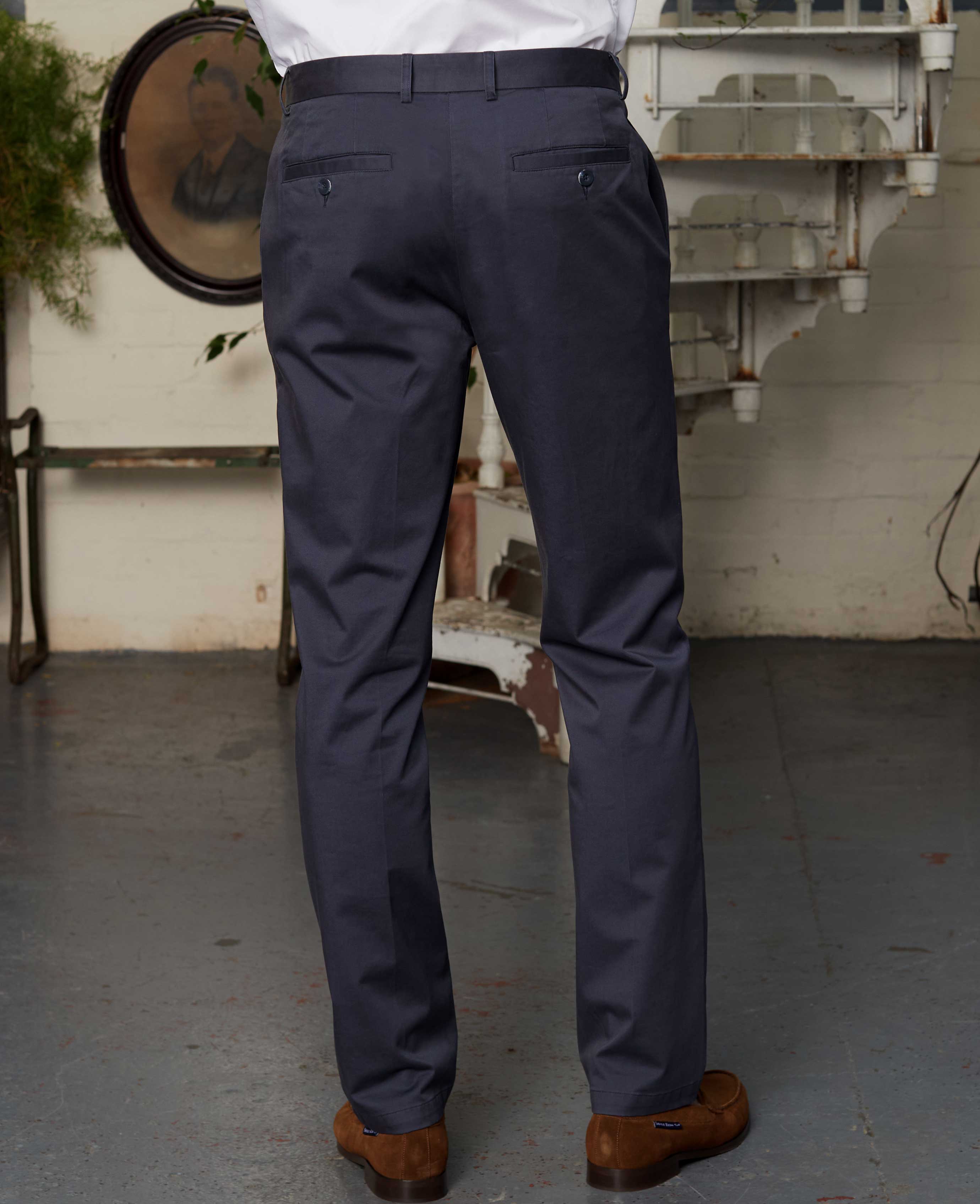 Navy Stretch Cotton Classic Fit Flat Front Chinos - Image 9