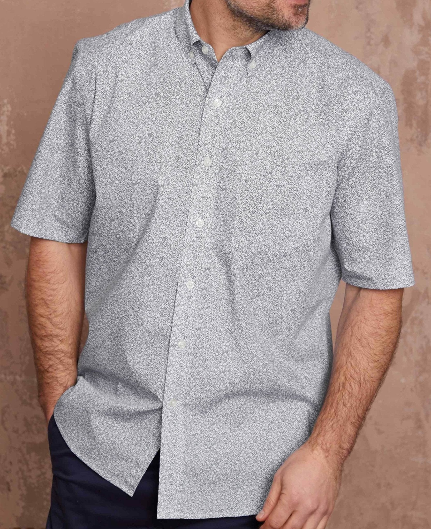 Navy Floral Print Classic Fit Short Sleeve Shirt [RTC] - Image 6