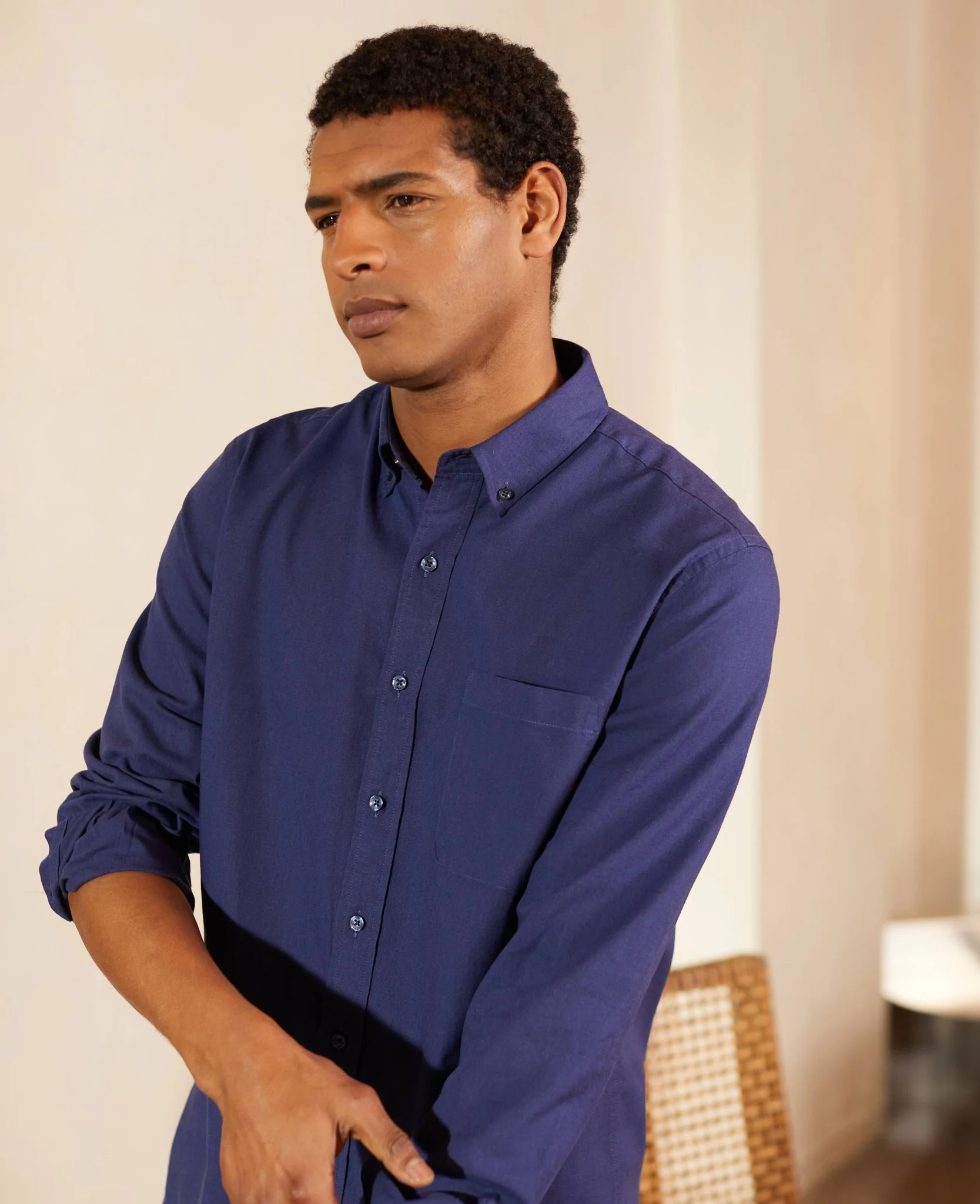 Navy Linen-Blend Classic Fit Casual Shirt [RTC] - Image 5