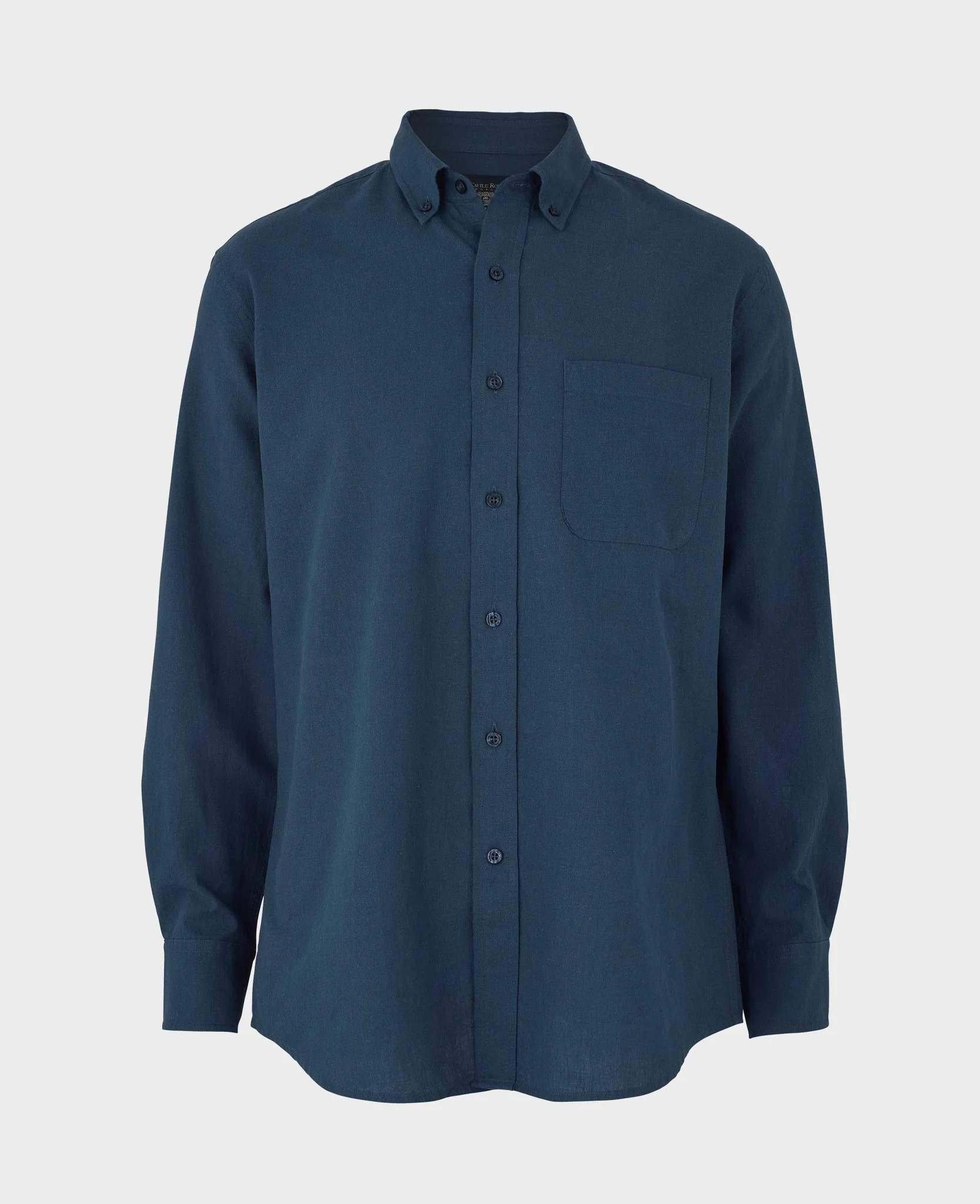 Navy Linen Cotton Classic Fit Button-Down Casual Shirt - Image 2