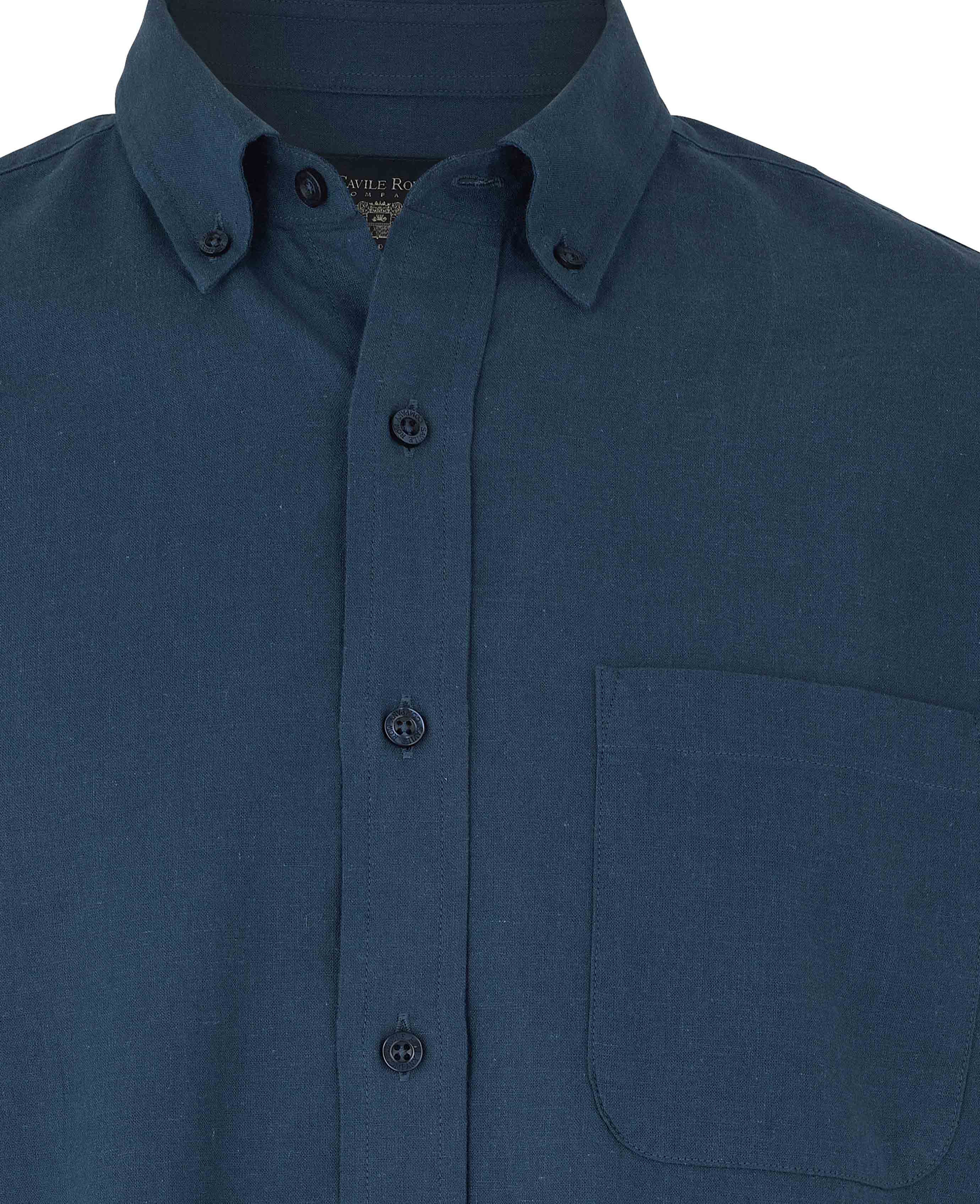 Navy Linen Cotton Classic Fit Button-Down Casual Shirt - Image 5