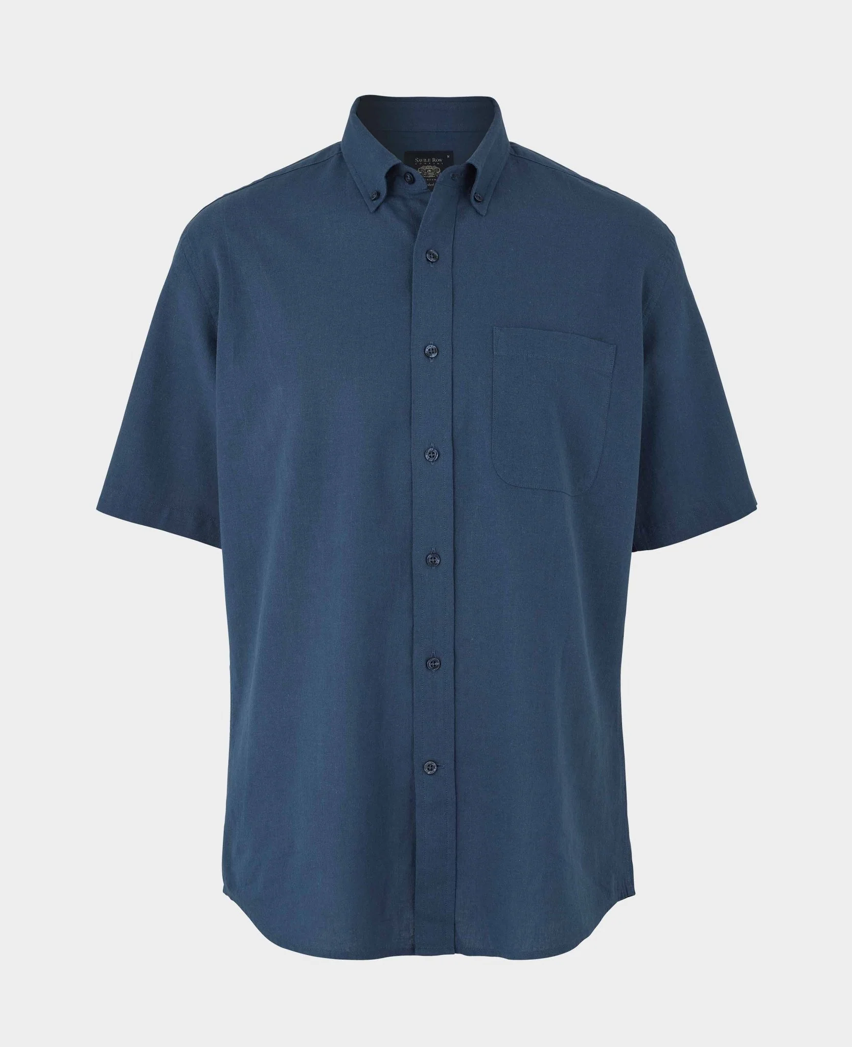Navy Linen Cotton Classic Fit Button-Down Short Sleeve Casual Shirt - Image 2