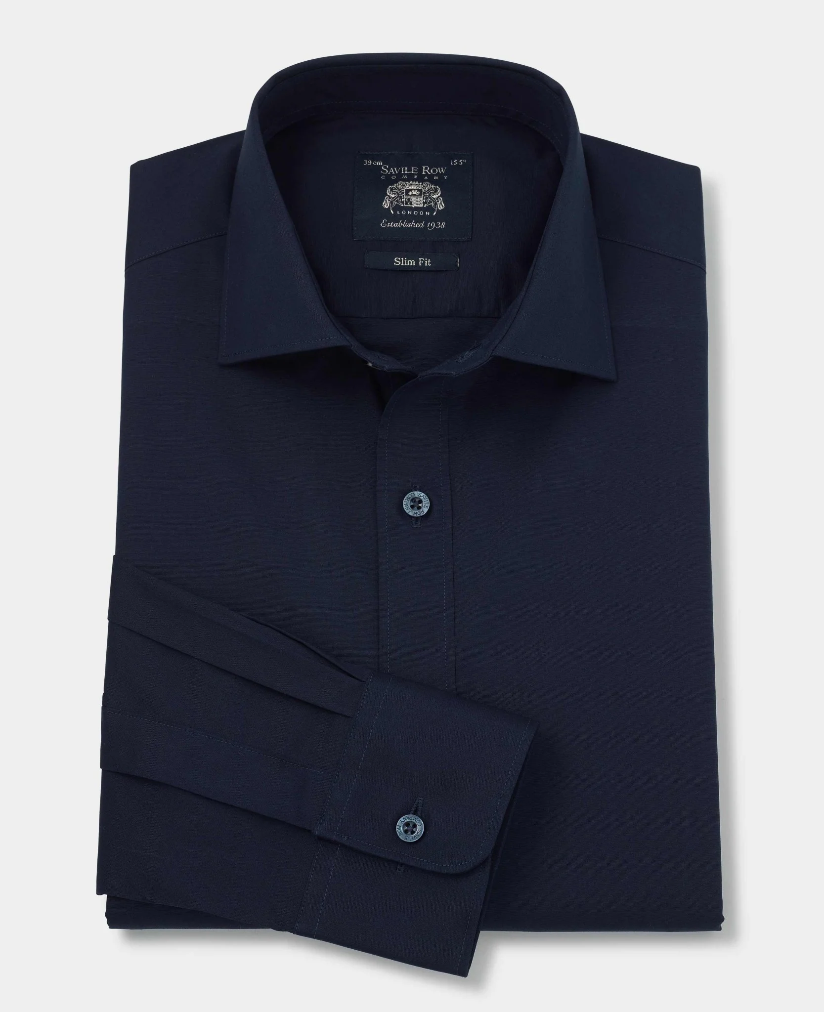 Navy Slim Fit Stretch Formal Shirt - Single Cuff