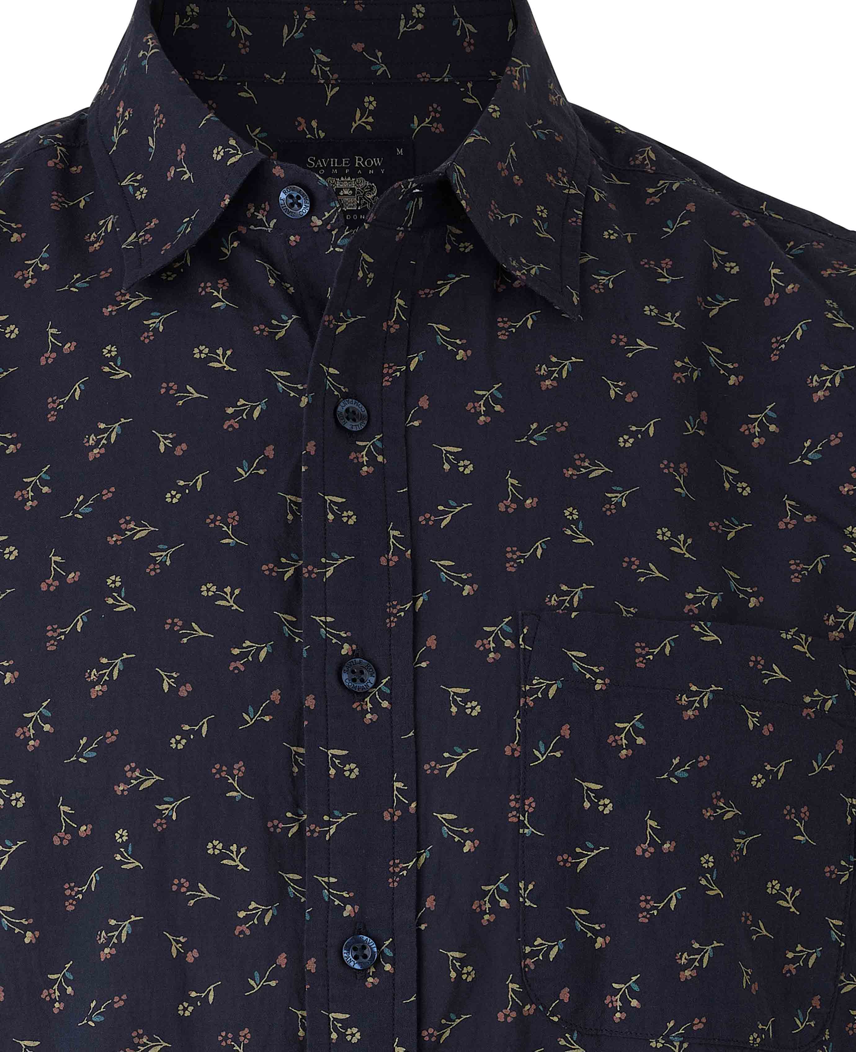 Navy Stretch Cotton Classic Fit Floral Casual Shirt - Image 4