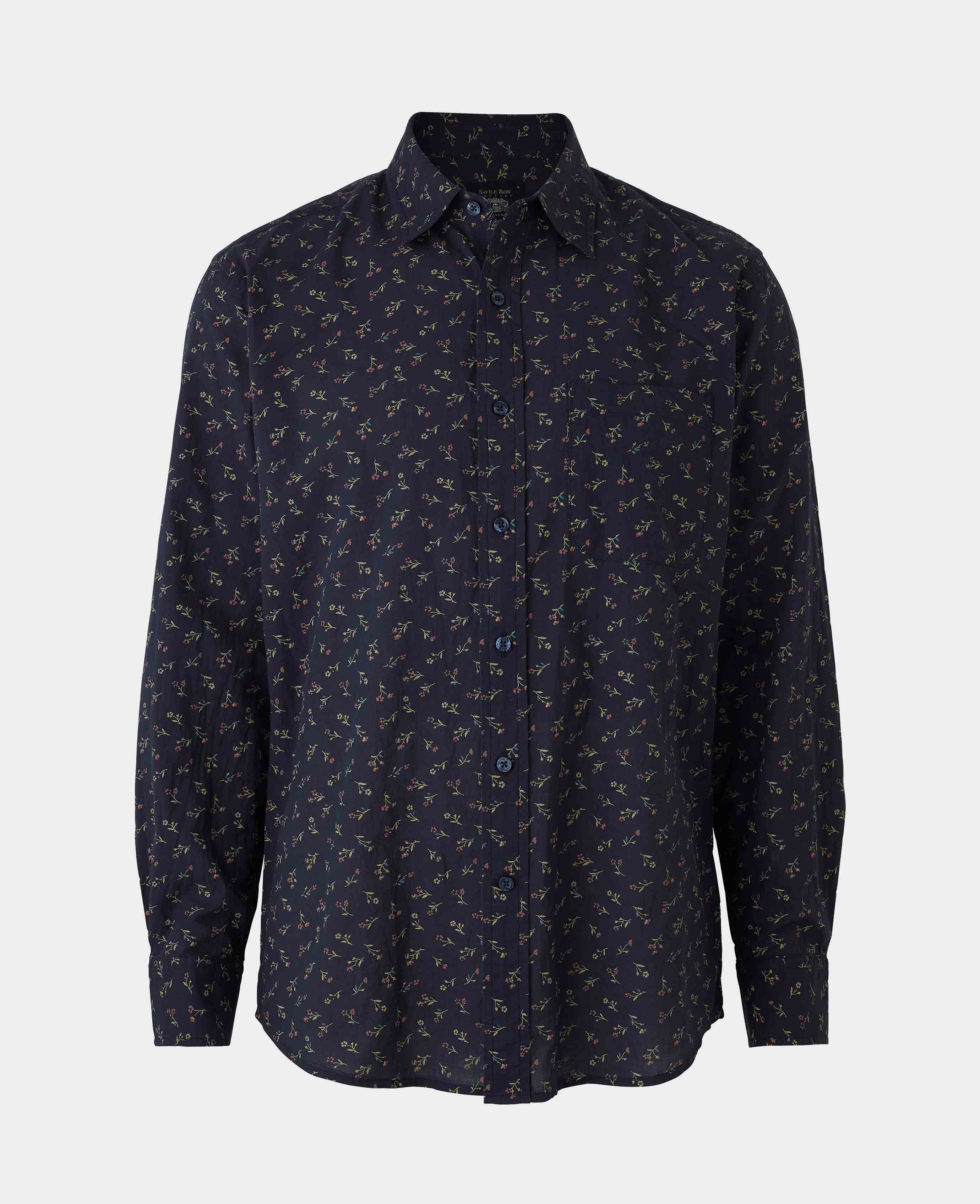 Navy Stretch Cotton Classic Fit Floral Casual Shirt - Image 6