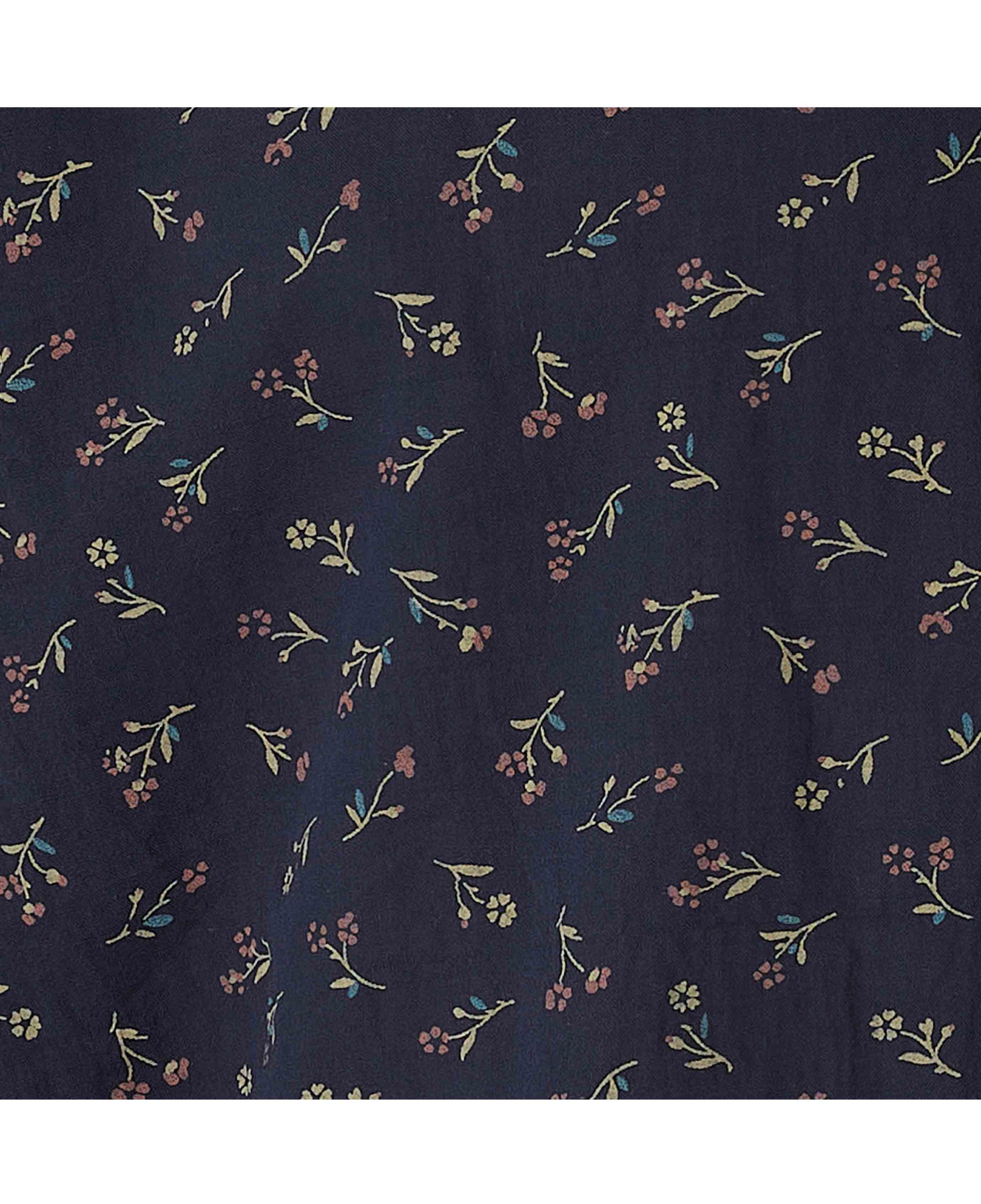 Navy Stretch Cotton Classic Fit Floral Casual Shirt - Image 7