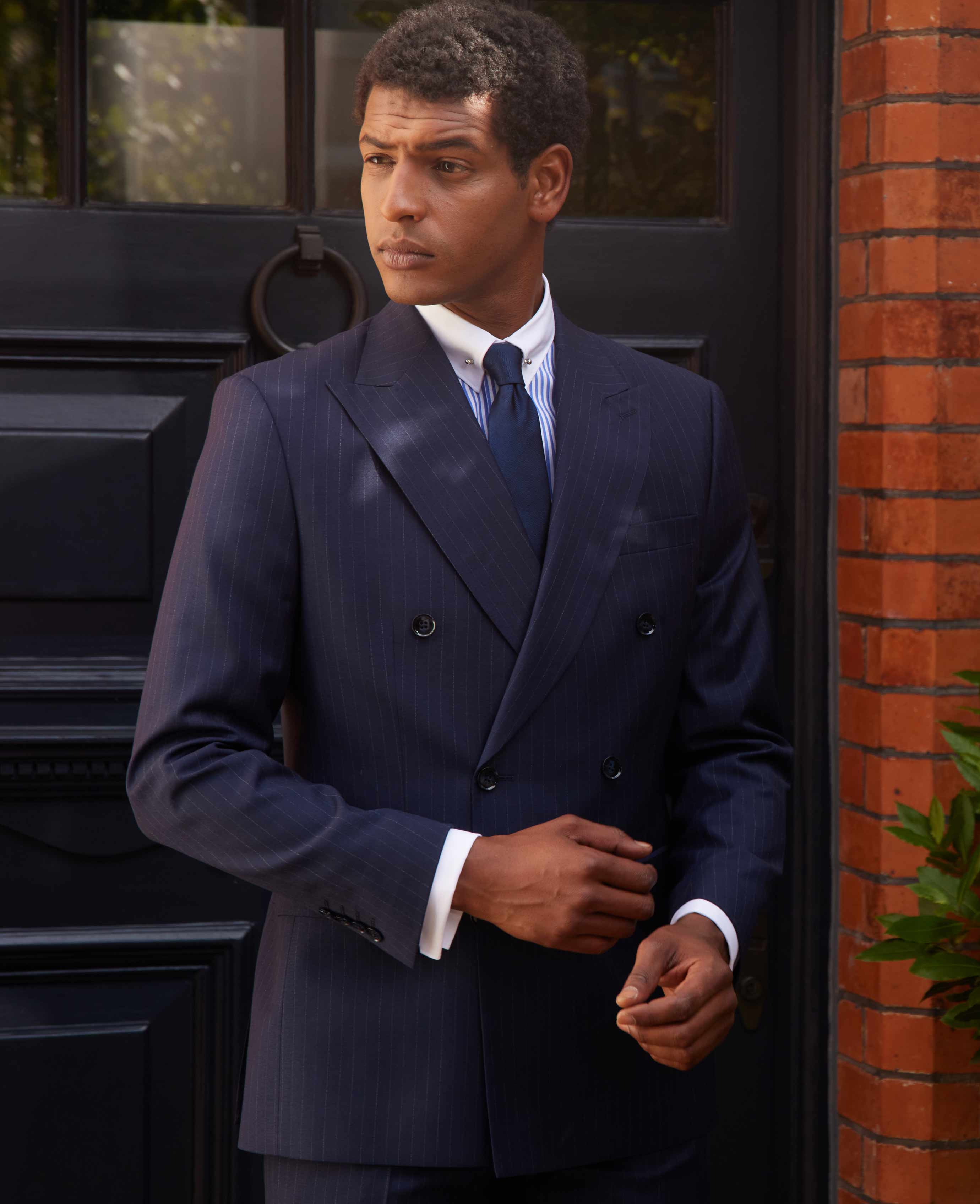 Navy Stripe Double-Breasted Suit Jacket - Image 4