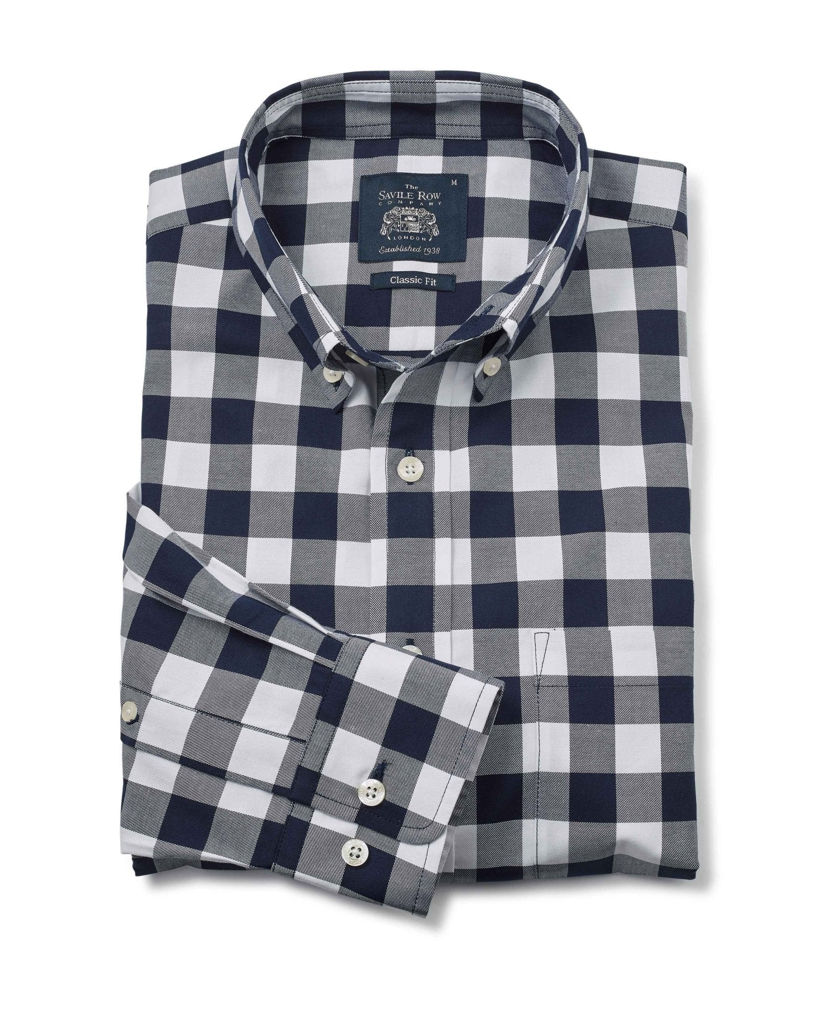 Navy White Bold Check Button-Down Shirt [RTC] - Image 2