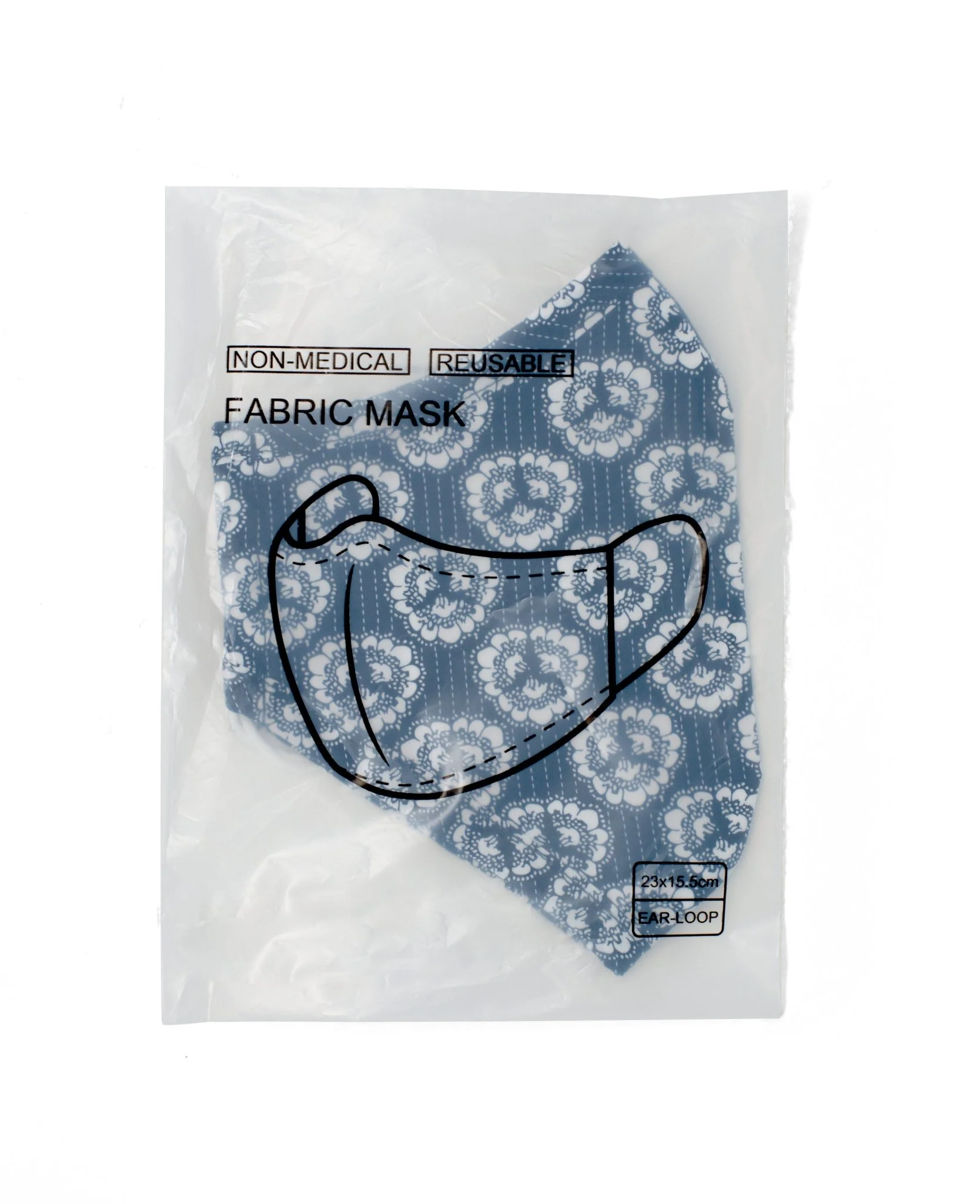Navy White Flower Print Reusable Cotton Face Mask [RTC] - Image 3
