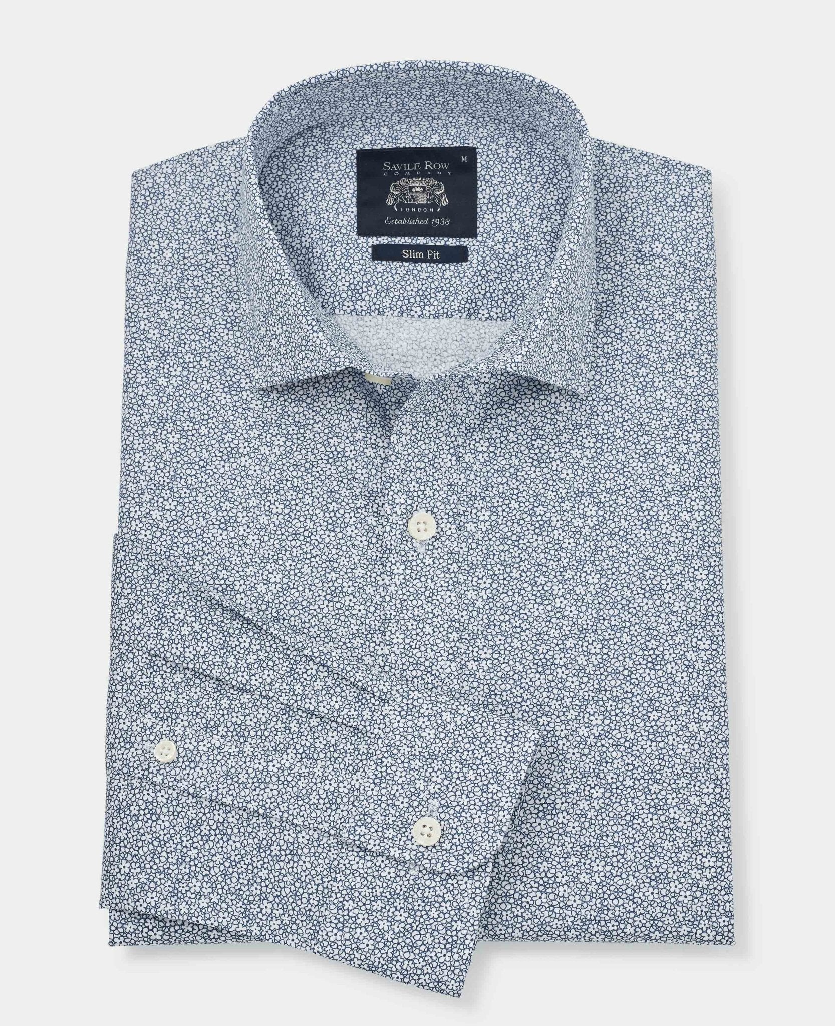 Navy White Stretch Cotton Printed Slim Fit Casual Shirt [RTC] - Image 5