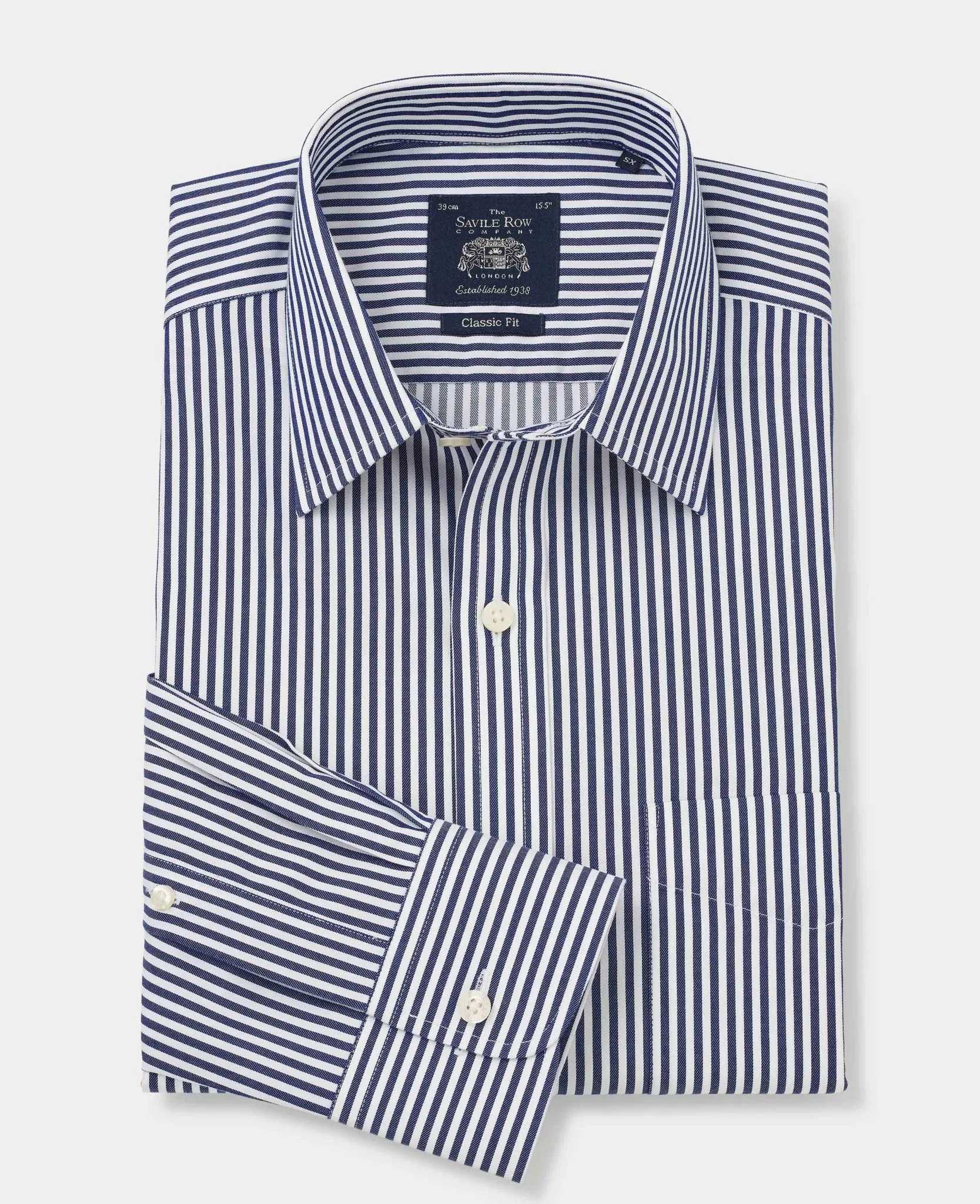 Navy White Stripe Classic Fit Non-Iron Formal Shirt - Single Cuff [RTC]