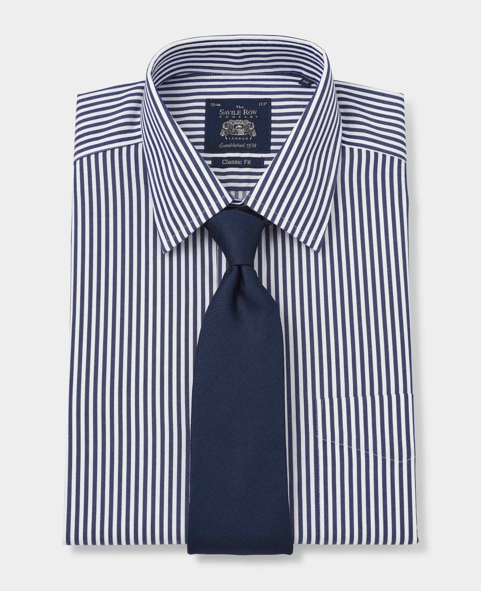 Navy White Stripe Classic Fit Non-Iron Formal Shirt - Single Cuff [RTC] - Image 3