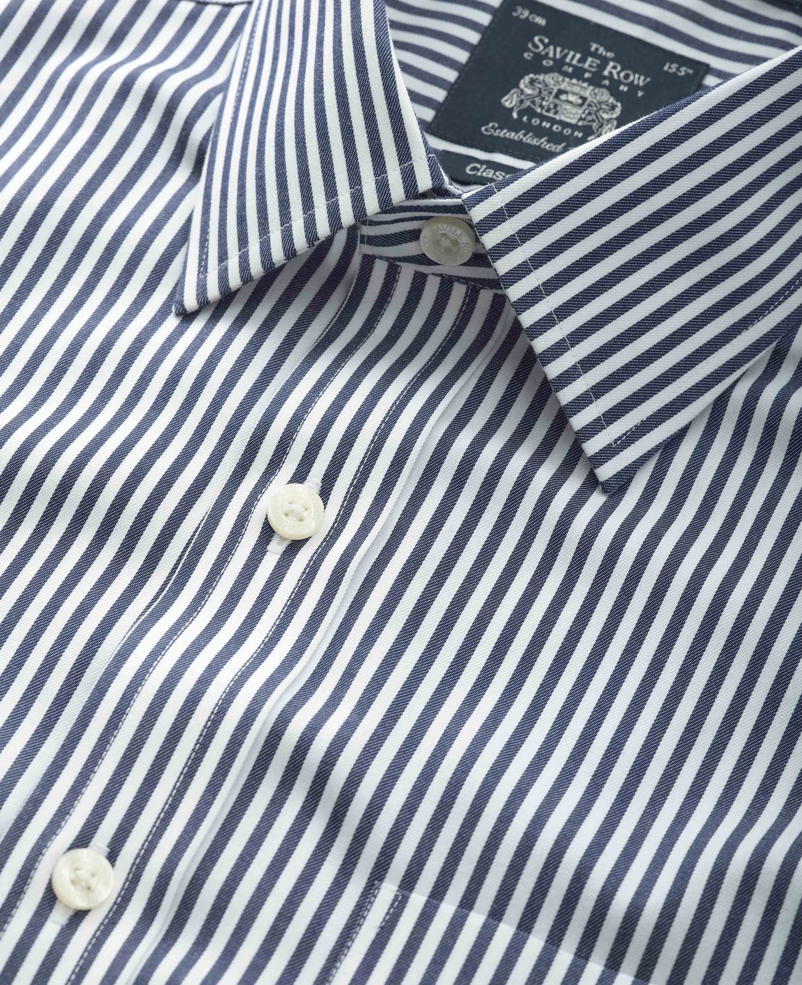Navy White Stripe Classic Fit Non-Iron Formal Shirt - Single Cuff [RTC] - Image 5