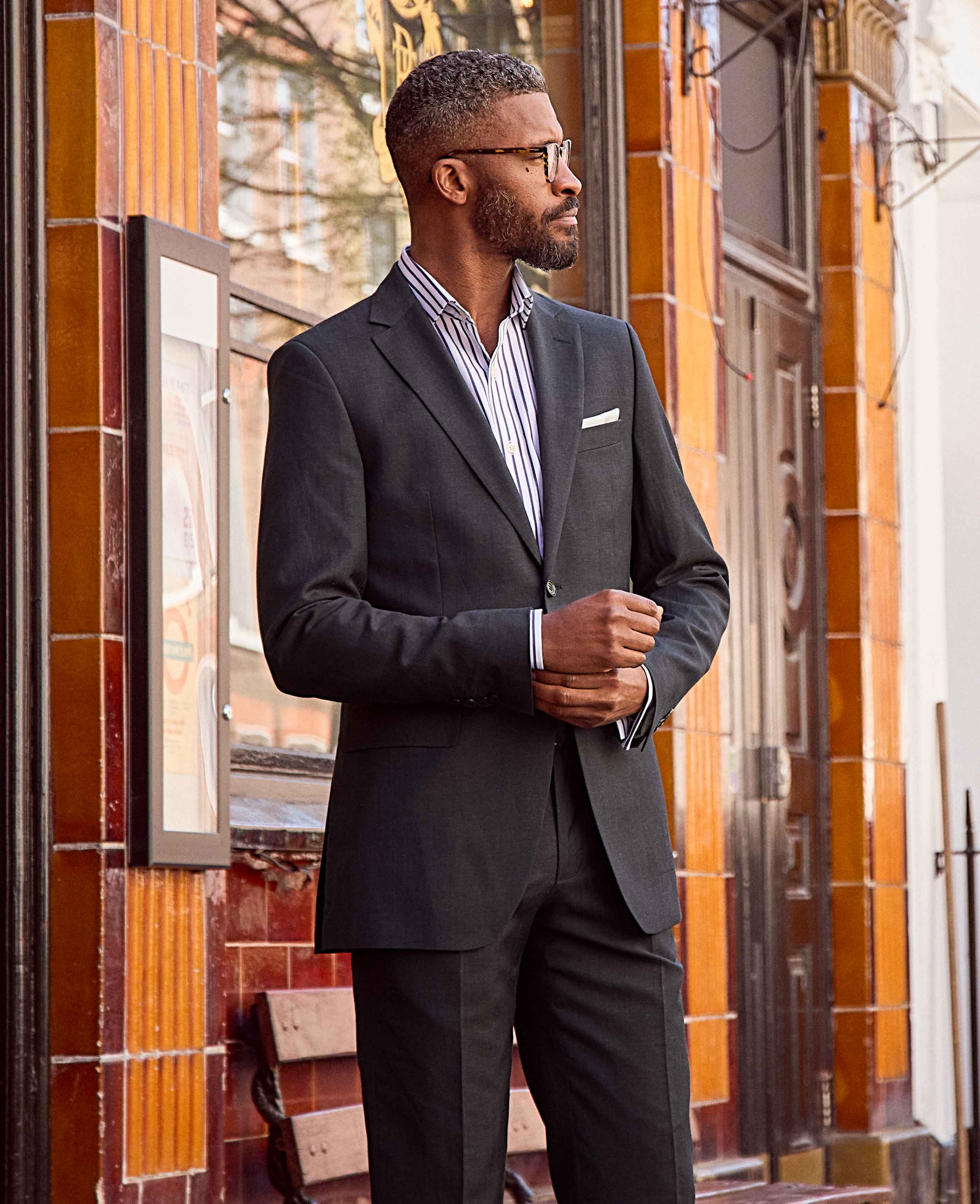 Navy Wool Linen Blend Tailored Suit - Image 4