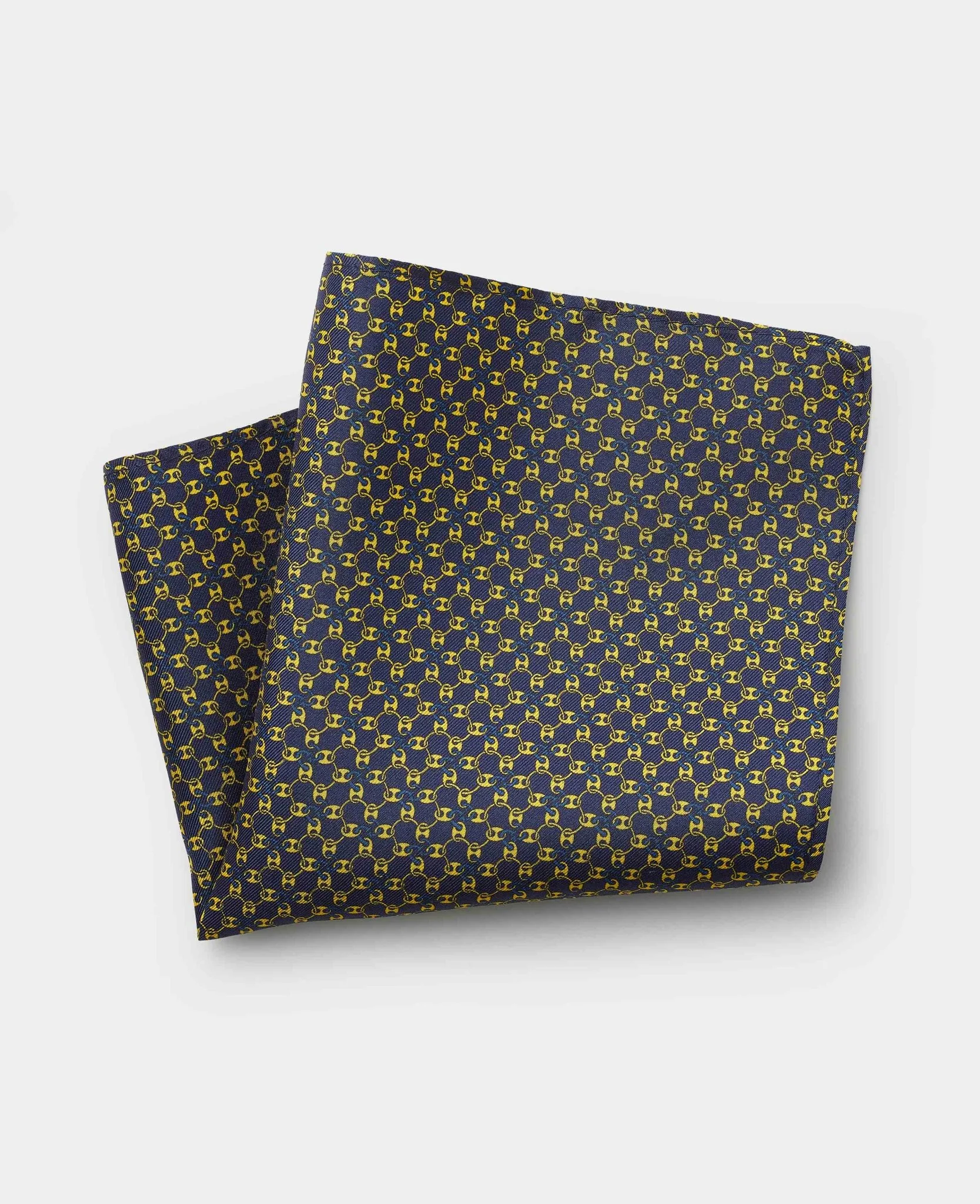 Navy Yellow Chain Silk Pocket Square
