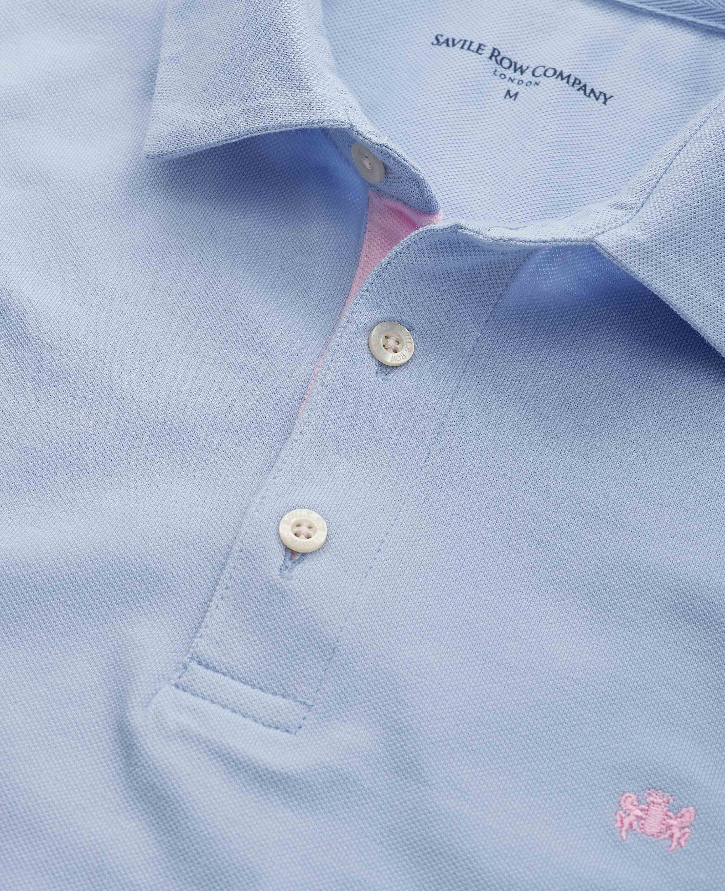 Pale Blue Cotton Pique Short Sleeve Polo Shirt - Image 2
