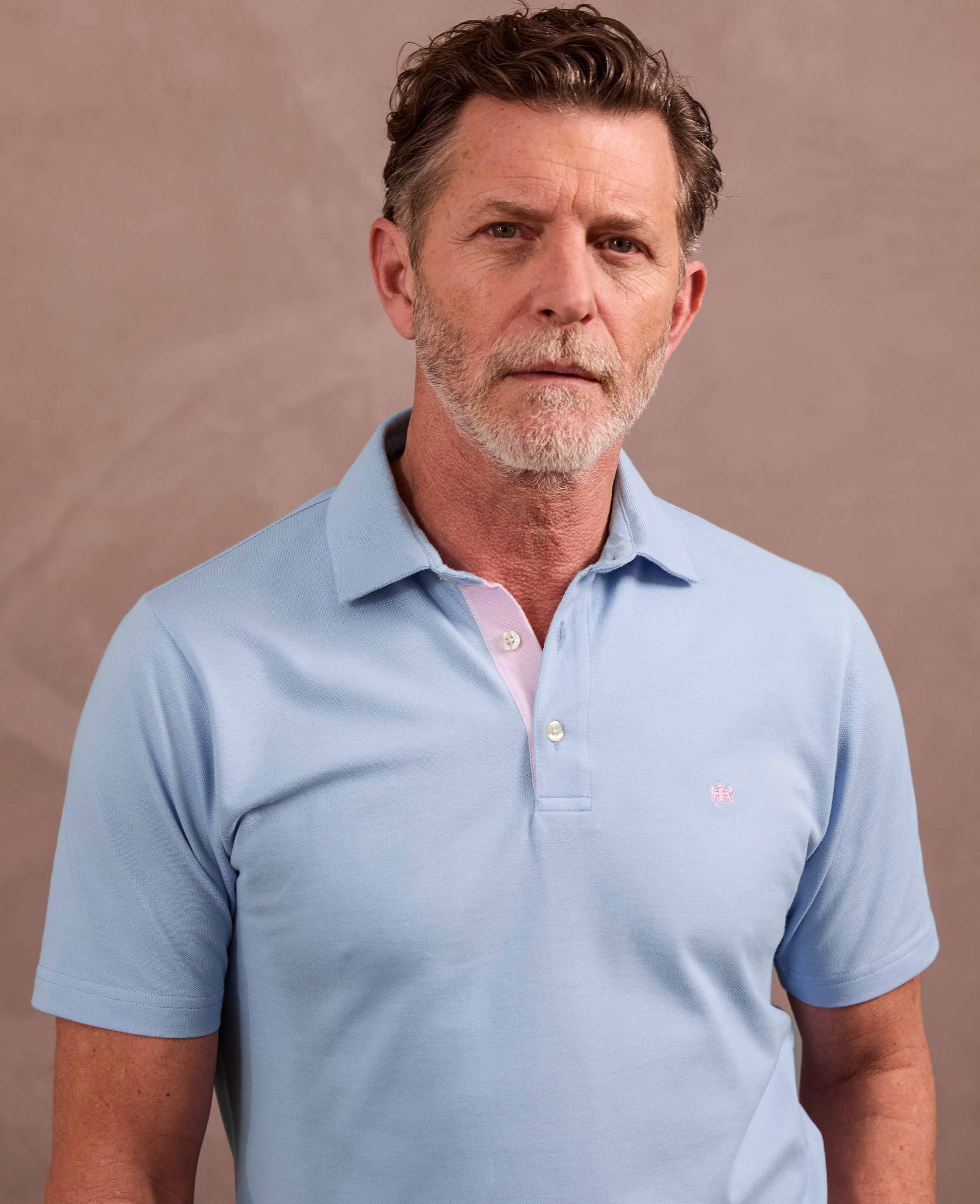 Pale Blue Cotton Pique Short Sleeve Polo Shirt - Image 3