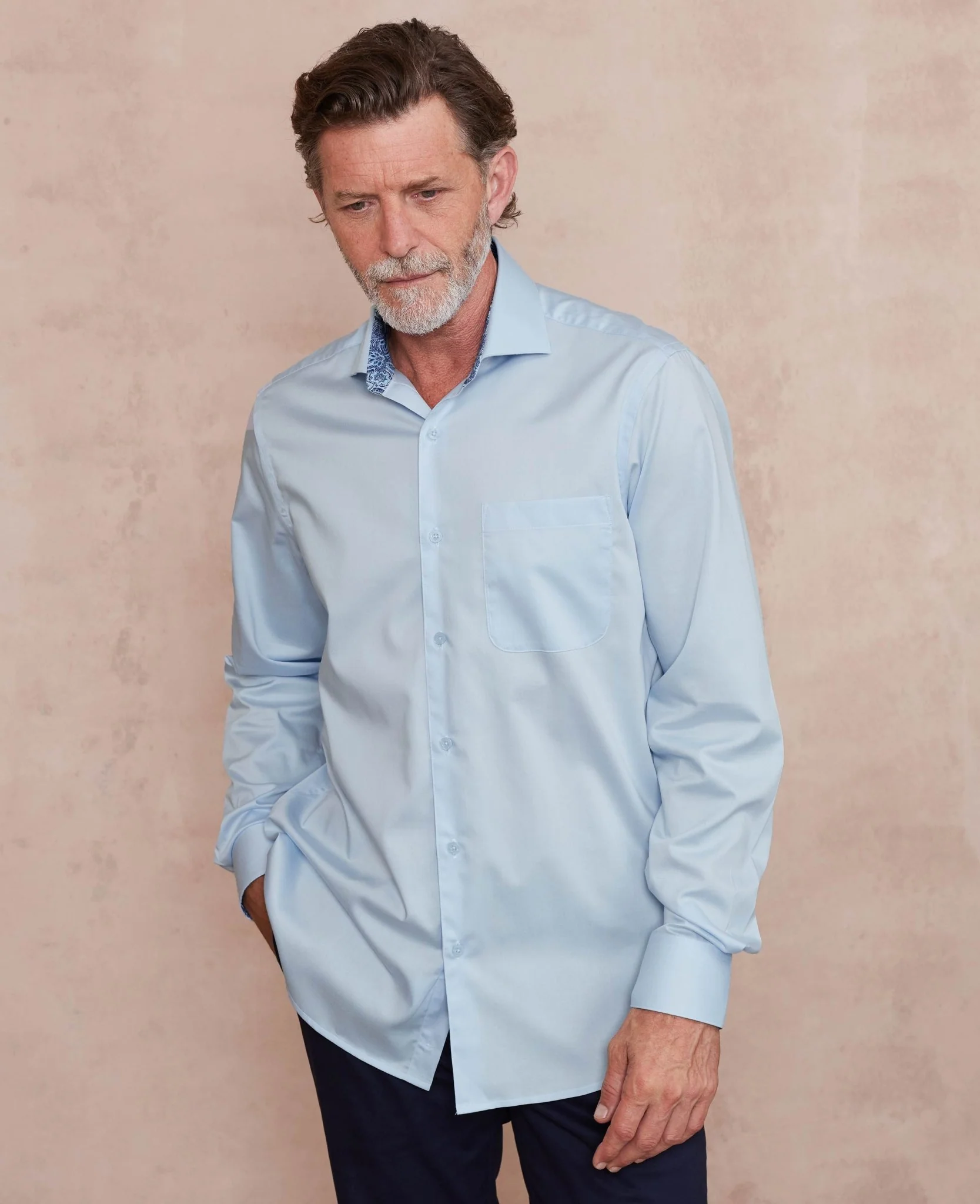 Pale Blue Cotton Twill Classic Fit Smart-Casual Shirt - Single Cuff - Image 3