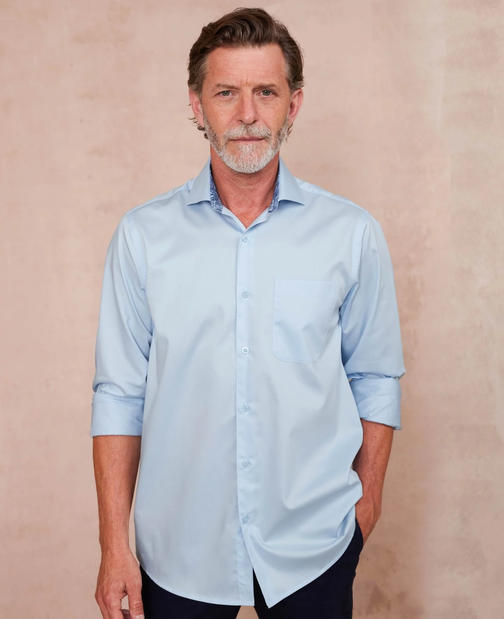 Pale Blue Cotton Twill Classic Fit Smart-Casual Shirt - Single Cuff - Image 4