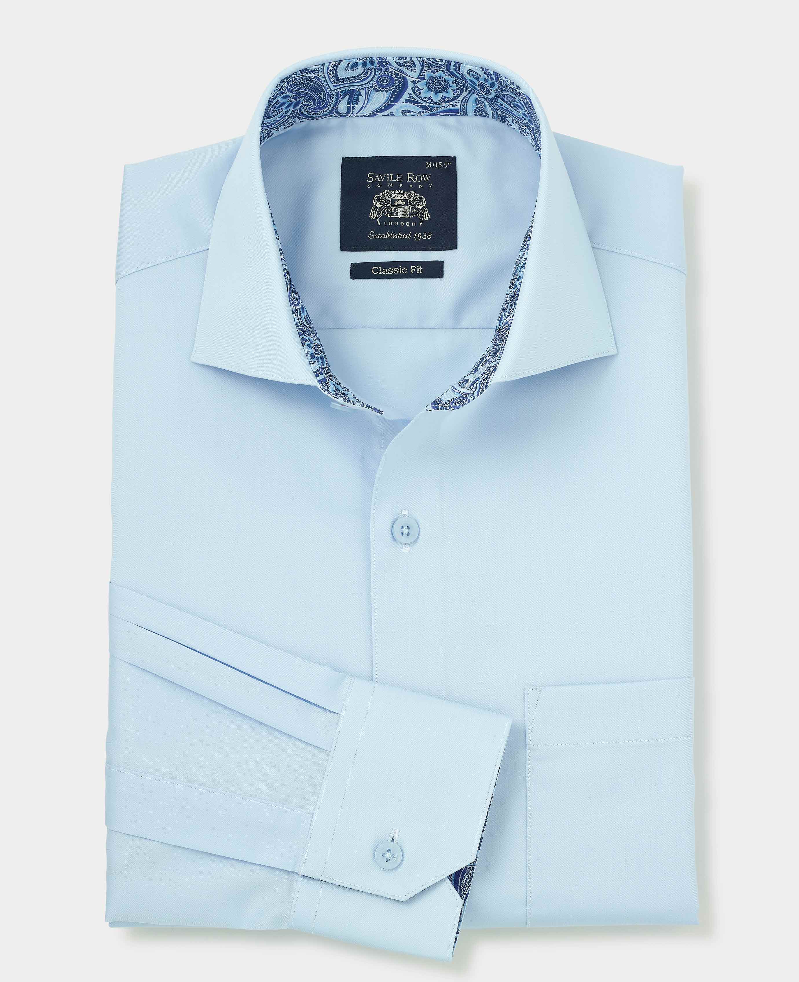 Pale Blue Cotton Twill Classic Fit Smart-Casual Shirt - Single Cuff - Image 5