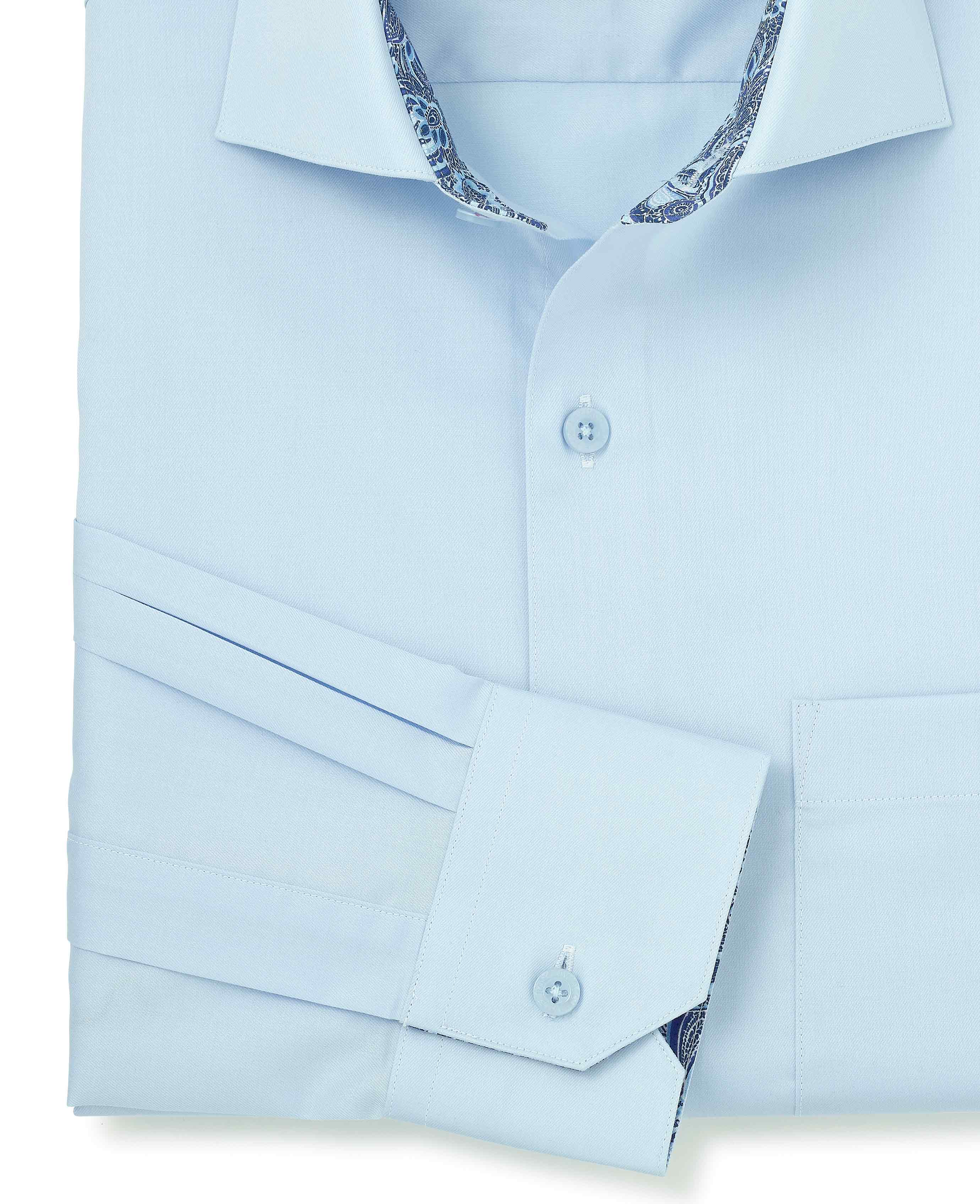 Pale Blue Cotton Twill Classic Fit Smart-Casual Shirt - Single Cuff - Image 6