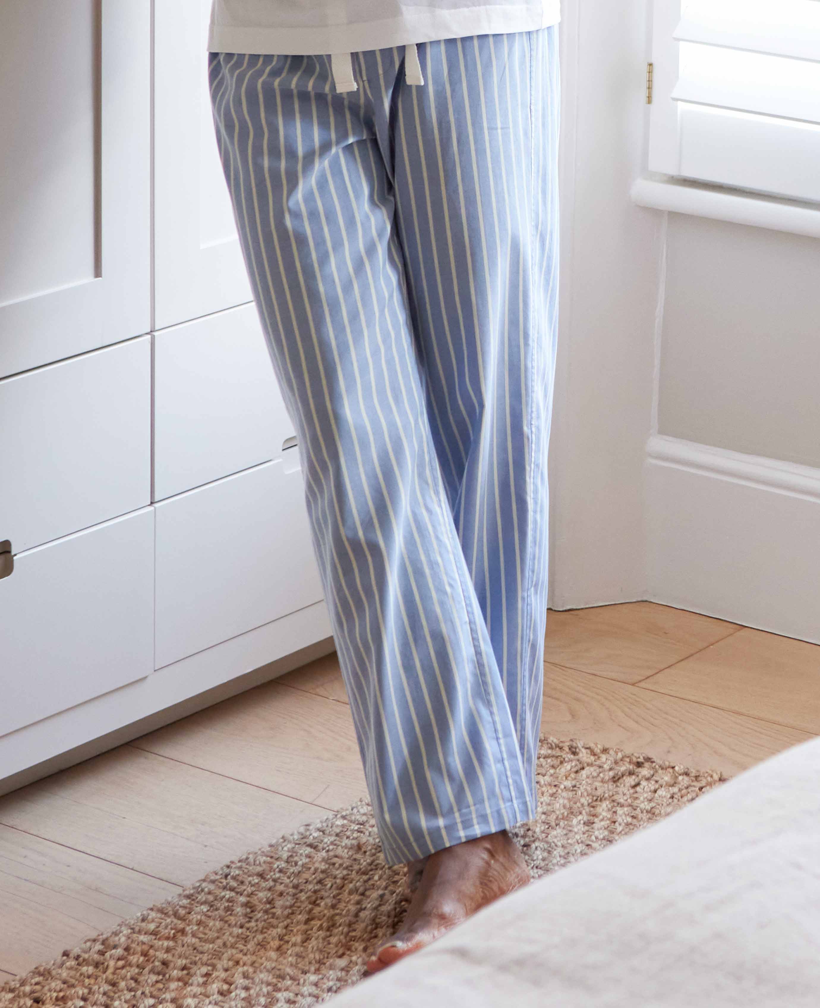 Pale Blue Cotton Twill Wide Stripe Lounge Pants