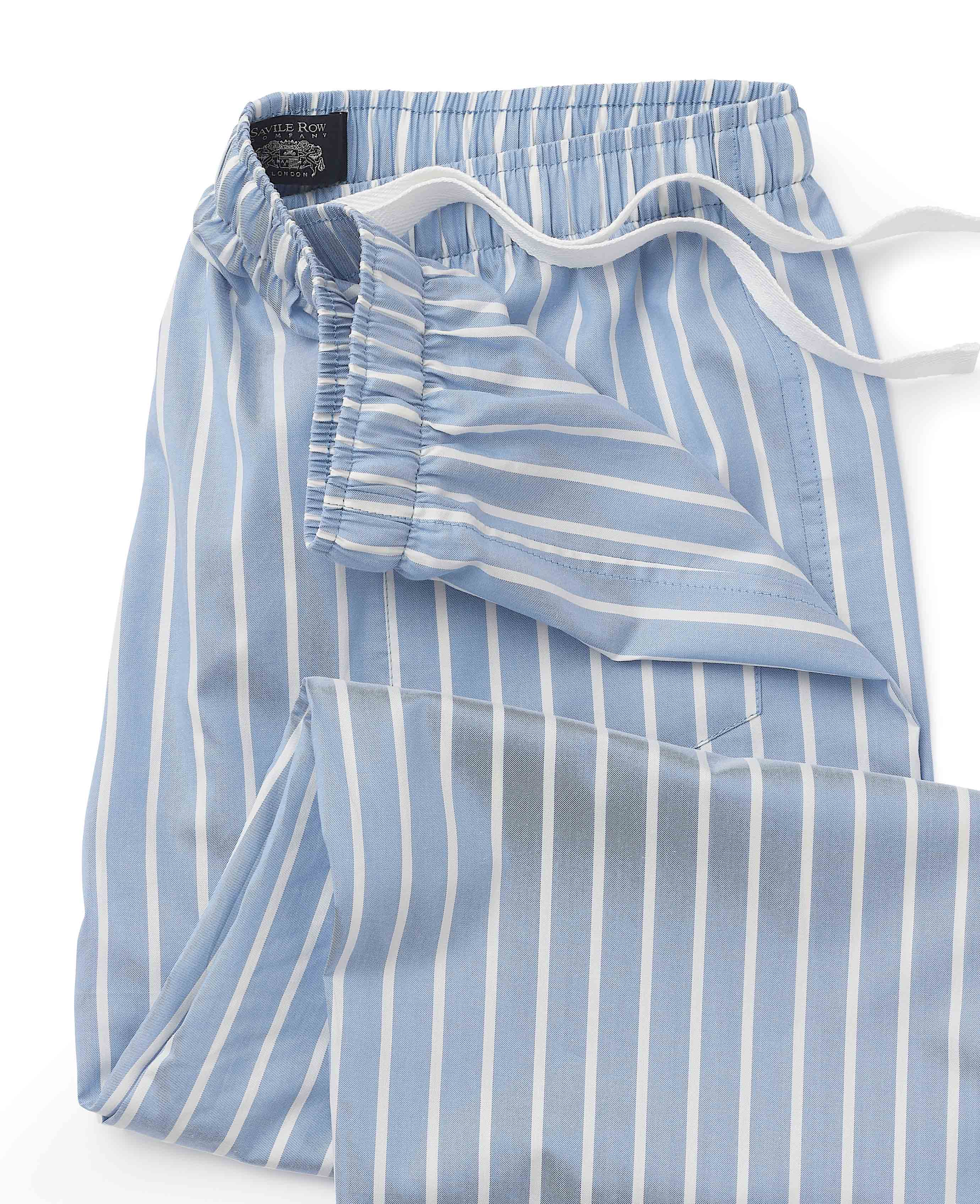 Pale Blue Cotton Twill Wide Stripe Lounge Pants - Image 4