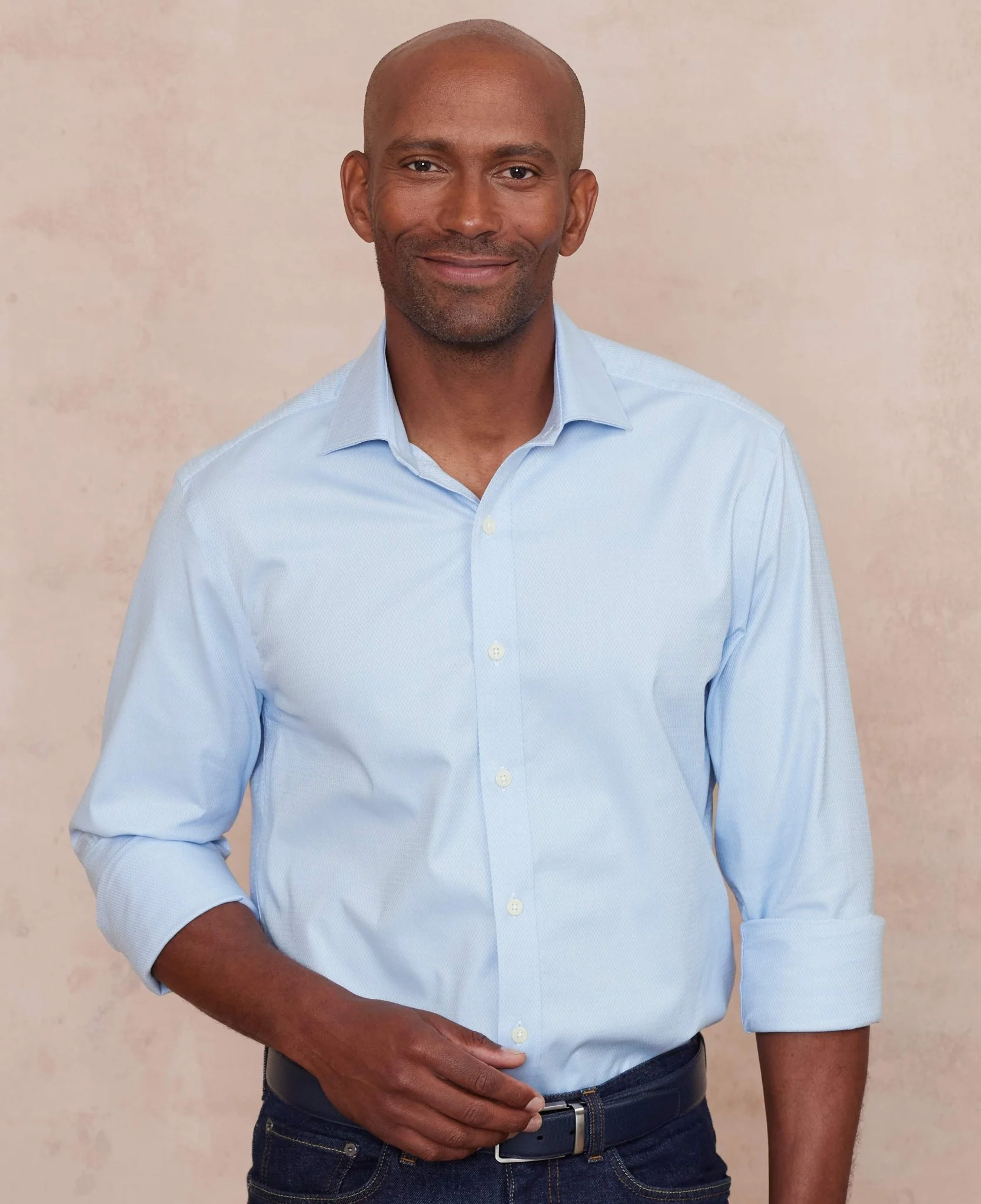 Pale Blue Stretch Cotton Slim Fit Formal Shirt - Single Cuff - Image 2